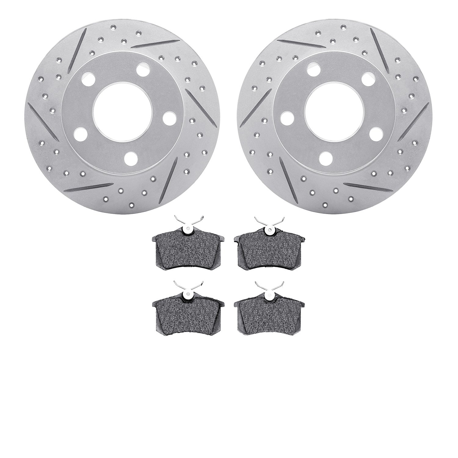 2502-74007 Geoperformance Drilled/Slotted Rotors w/5000 Advanced Brake Pads Kit, 1999-2001 Audi/Volkswagen, Position: Rear
