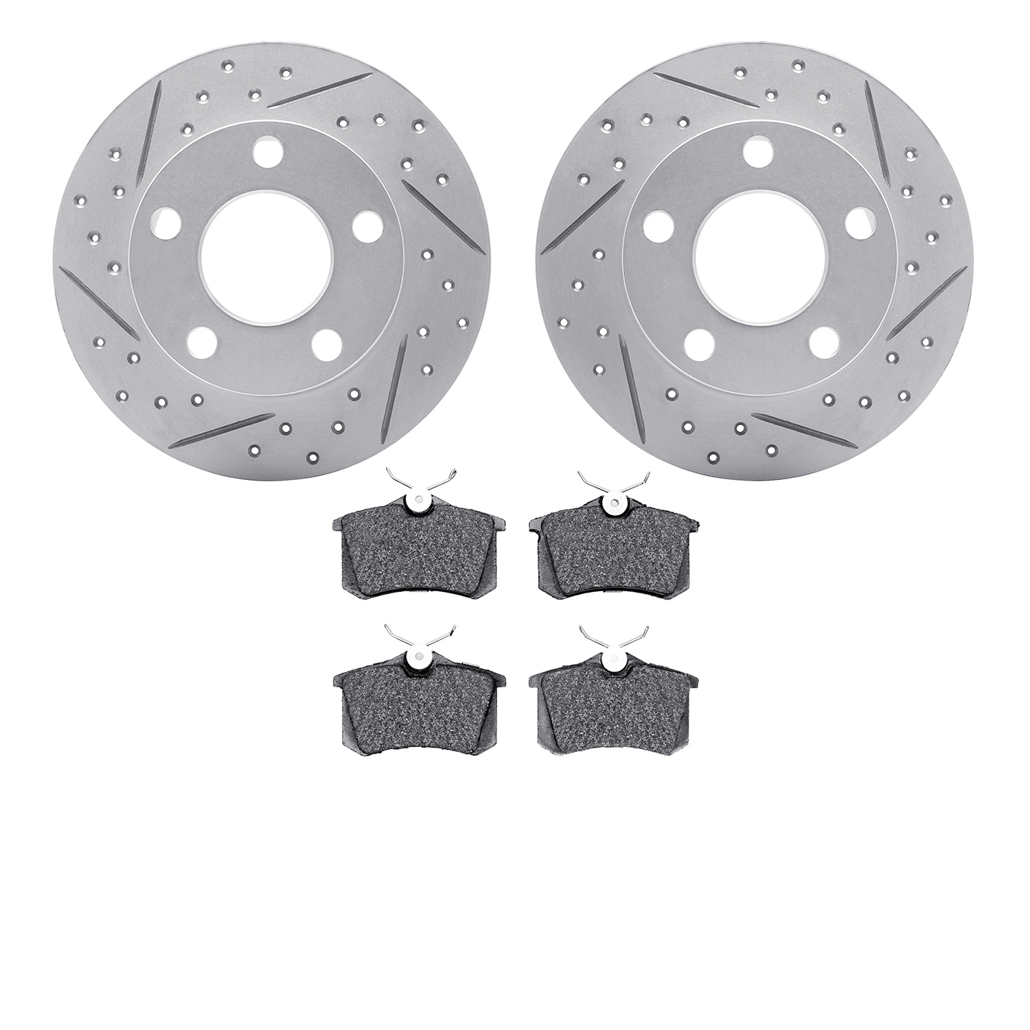 2502-74008 Geoperformance Drilled/Slotted Rotors w/5000 Advanced Brake Pads Kit, 1997-2005 Audi/Volkswagen, Position: Rear