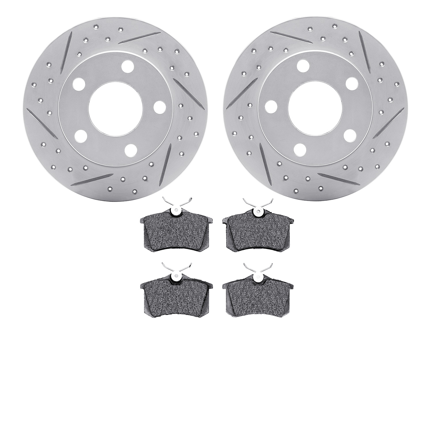 2502-74011 Geoperformance Drilled/Slotted Rotors w/5000 Advanced Brake Pads Kit, 1998-2005 Audi/Volkswagen, Position: Rear