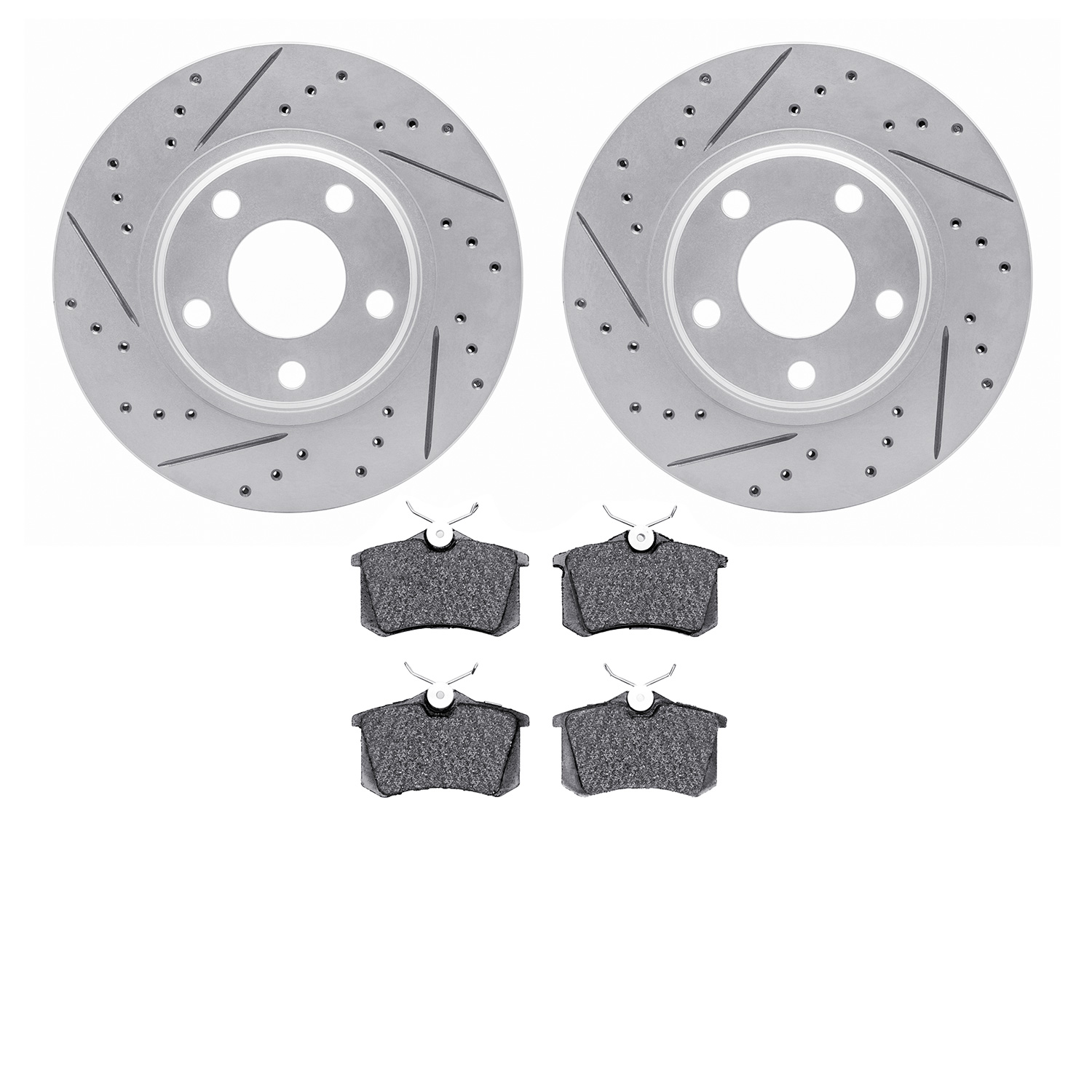 2502-74015 Geoperformance Drilled/Slotted Rotors w/5000 Advanced Brake Pads Kit, 2001-2003 Audi/Volkswagen, Position: Rear