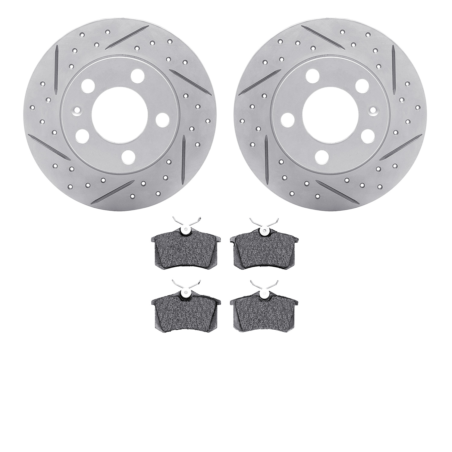 2502-74017 Geoperformance Drilled/Slotted Rotors w/5000 Advanced Brake Pads Kit, 1998-2015 Audi/Volkswagen, Position: Rear