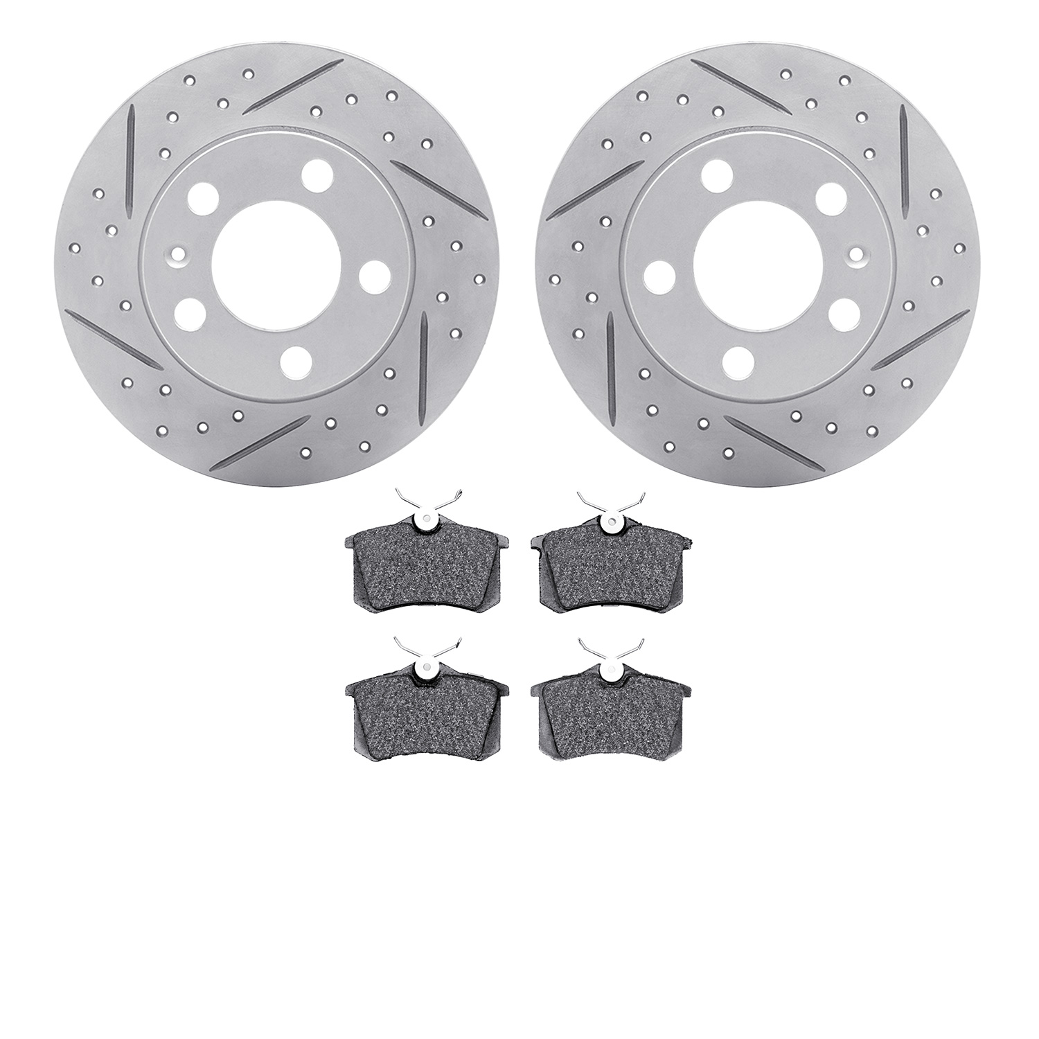 2502-74018 Geoperformance Drilled/Slotted Rotors w/5000 Advanced Brake Pads Kit, 1998-2020 Multiple Makes/Models, Position: Rear
