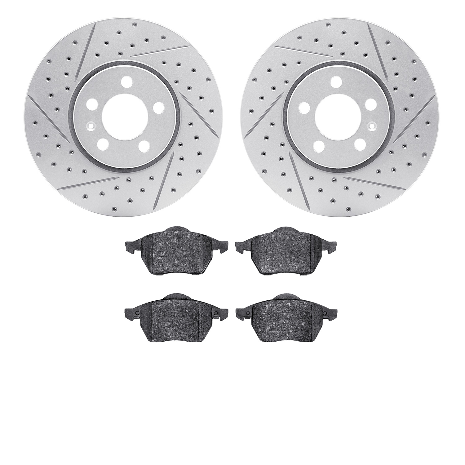 2502-74020 Geoperformance Drilled/Slotted Rotors w/5000 Advanced Brake Pads Kit, 1998-1998 Audi/Volkswagen, Position: Front
