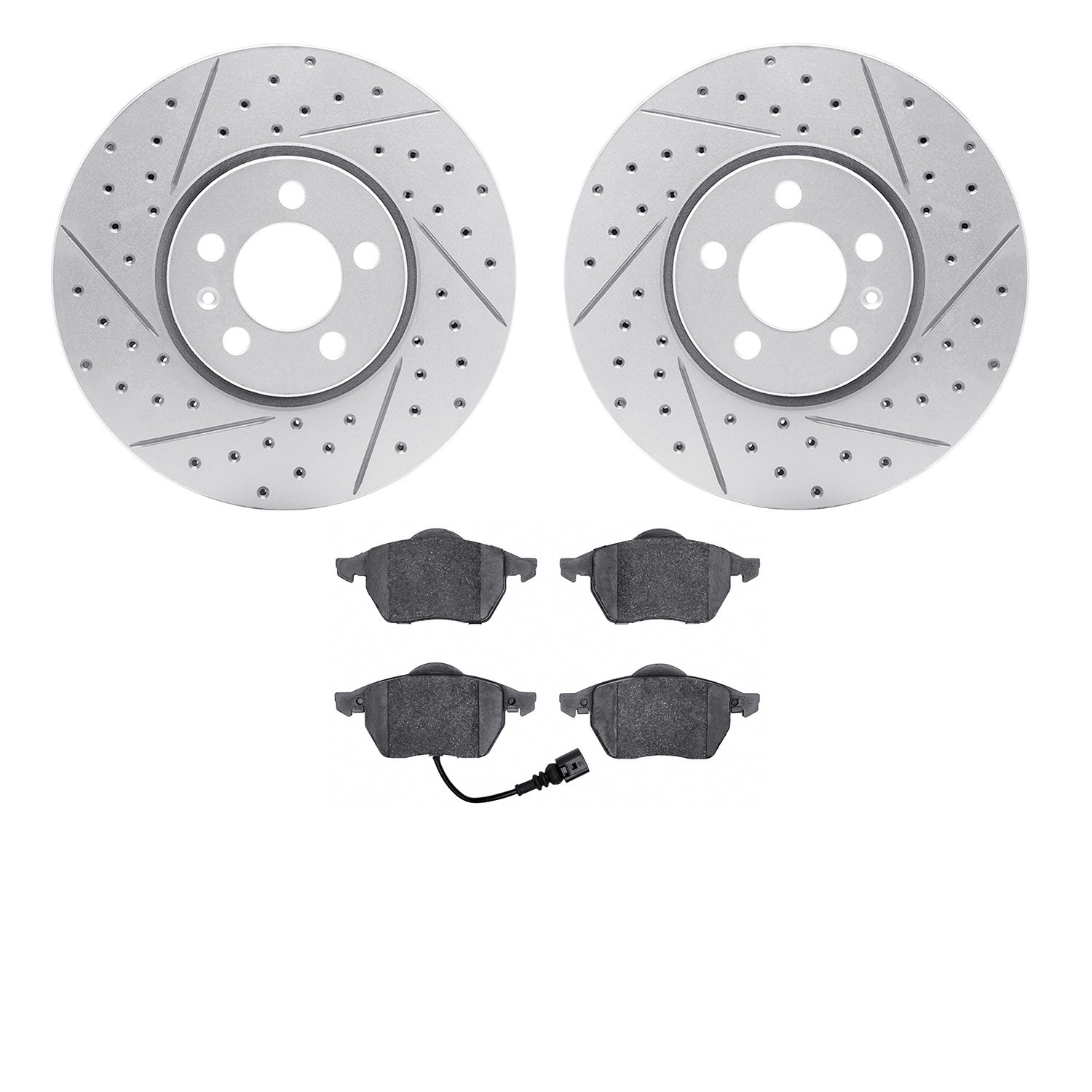 2502-74021 Geoperformance Drilled/Slotted Rotors w/5000 Advanced Brake Pads Kit, 1999-2010 Audi/Volkswagen, Position: Front