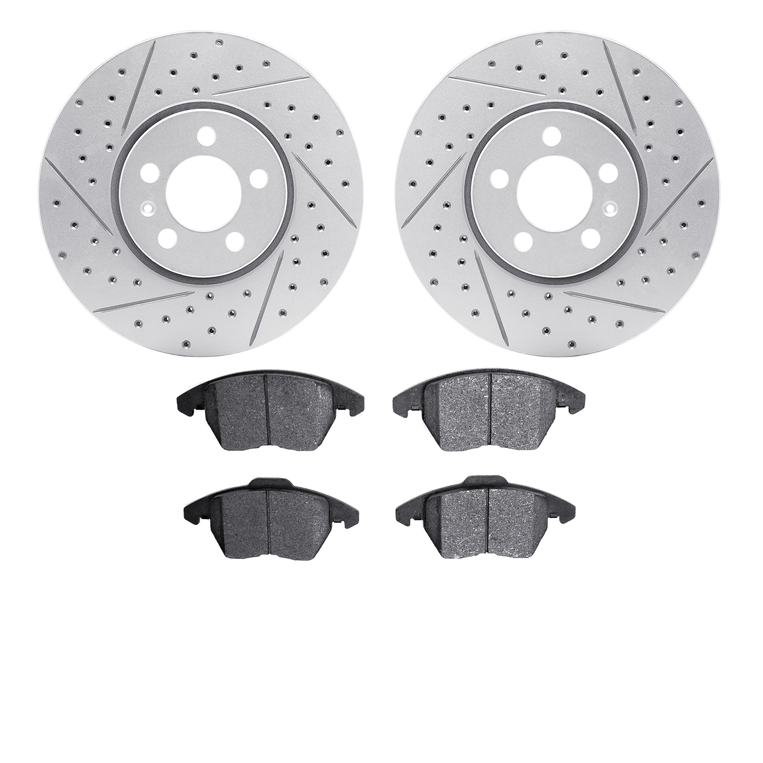2502-74025 Geoperformance Drilled/Slotted Rotors w/5000 Advanced Brake Pads Kit, 2011-2018 Audi/Volkswagen, Position: Front