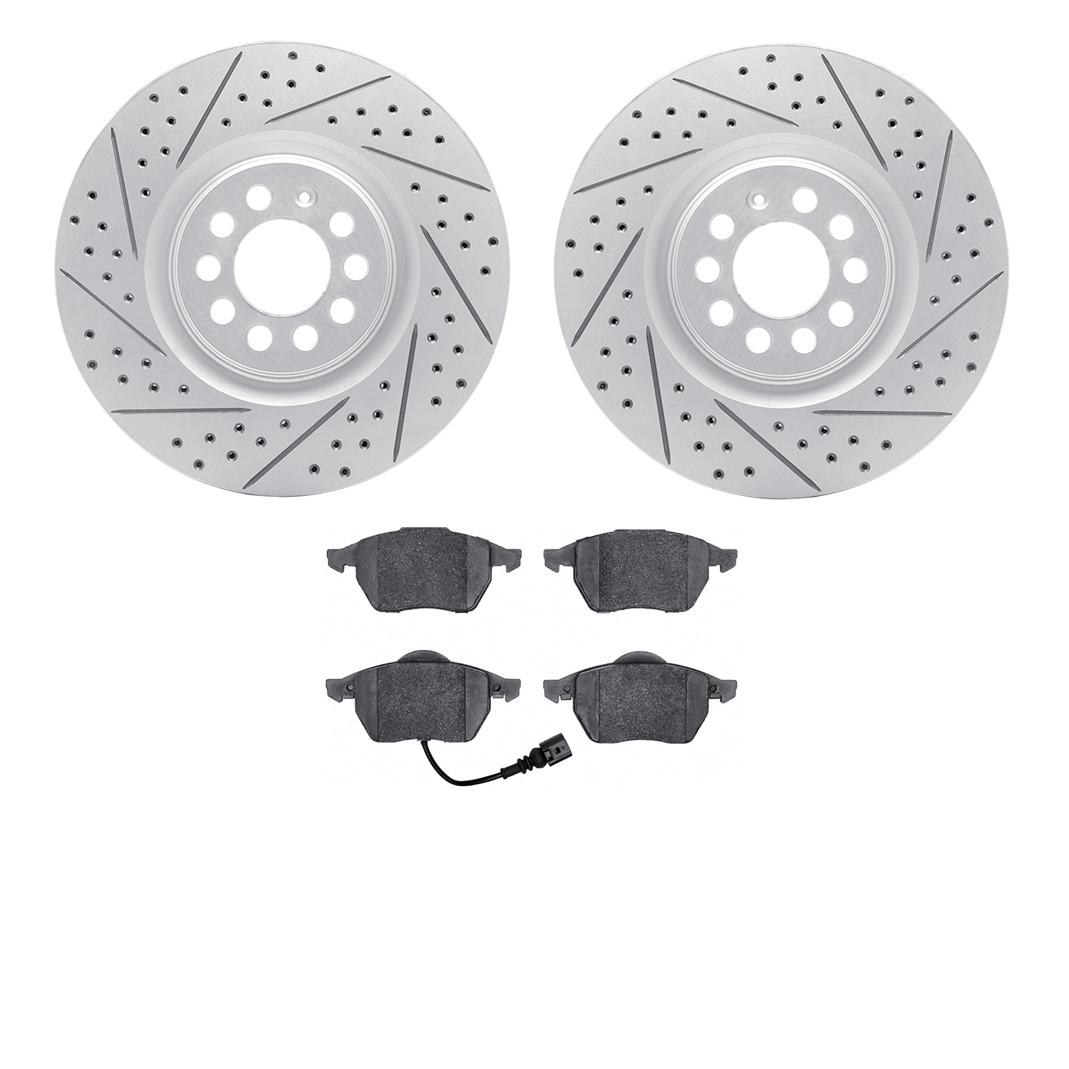 2502-74026 Geoperformance Drilled/Slotted Rotors w/5000 Advanced Brake Pads Kit, 2001-2006 Audi/Volkswagen, Position: Front