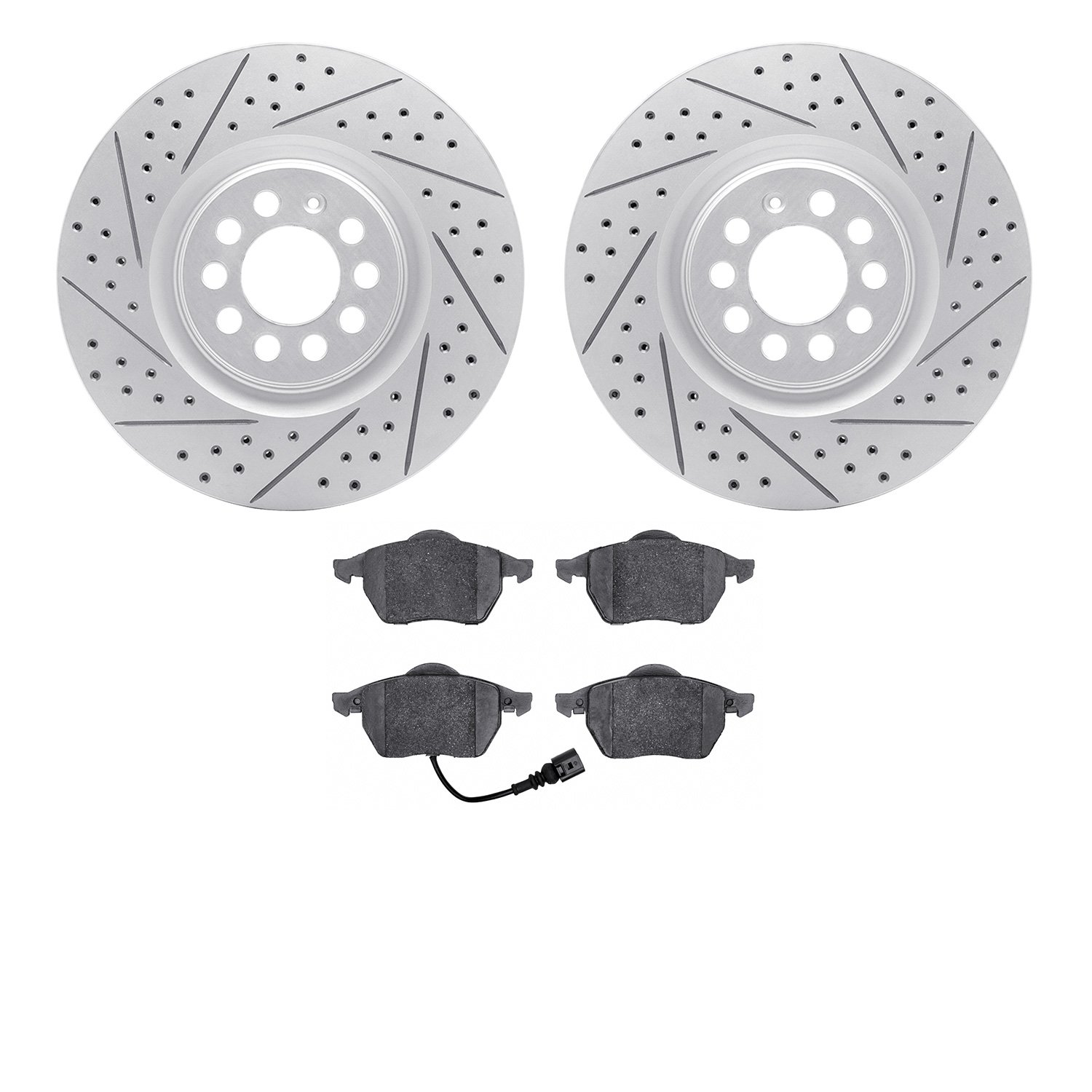 2502-74027 Geoperformance Drilled/Slotted Rotors w/5000 Advanced Brake Pads Kit, 2000-2006 Audi/Volkswagen, Position: Front