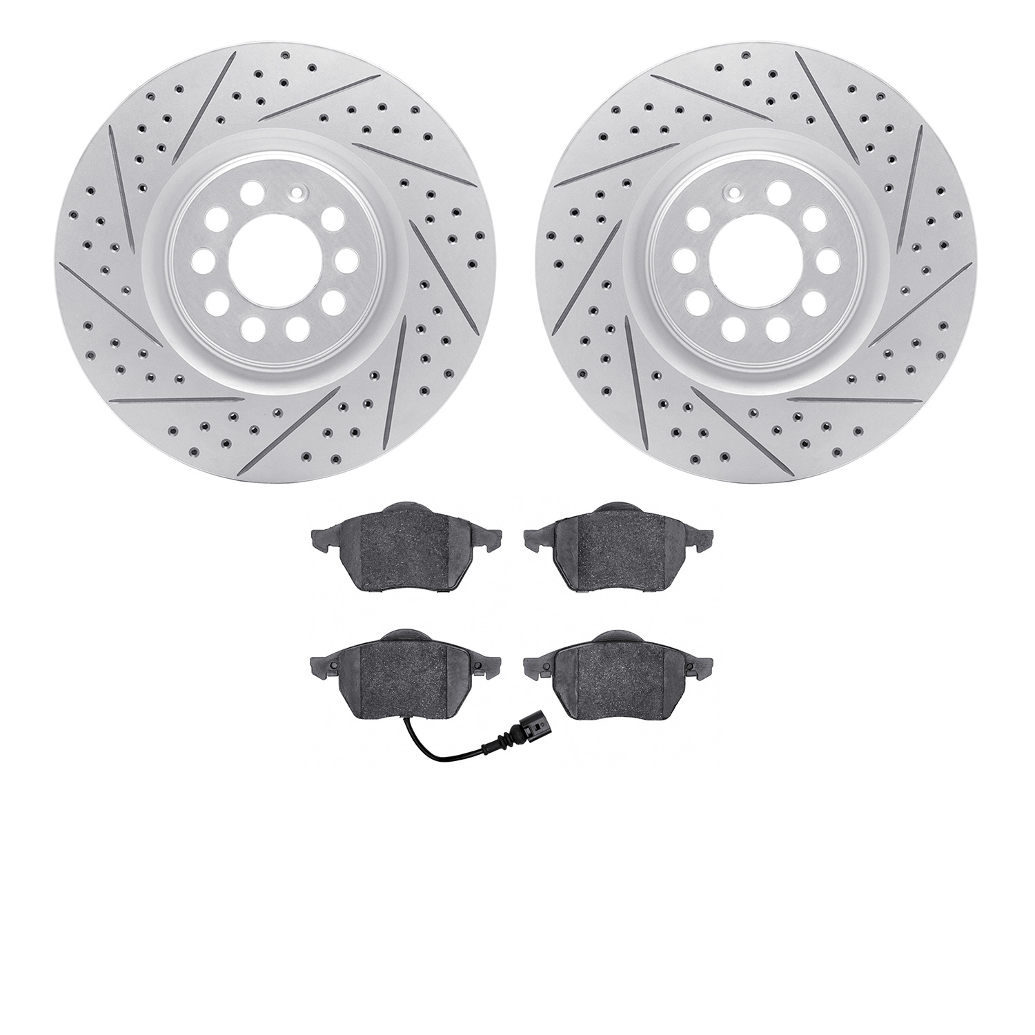 2502-74028 Geoperformance Drilled/Slotted Rotors w/5000 Advanced Brake Pads Kit, 2003-2006 Audi/Volkswagen, Position: Front