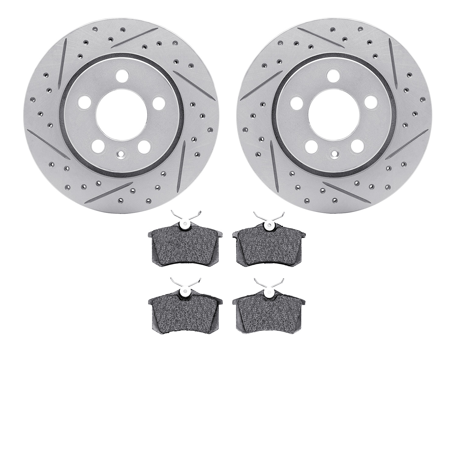 2502-74029 Geoperformance Drilled/Slotted Rotors w/5000 Advanced Brake Pads Kit, 2004-2005 Audi/Volkswagen, Position: Rear