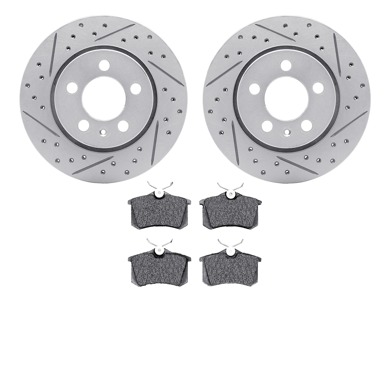 2502-74030 Geoperformance Drilled/Slotted Rotors w/5000 Advanced Brake Pads Kit, 2000-2006 Audi/Volkswagen, Position: Rear