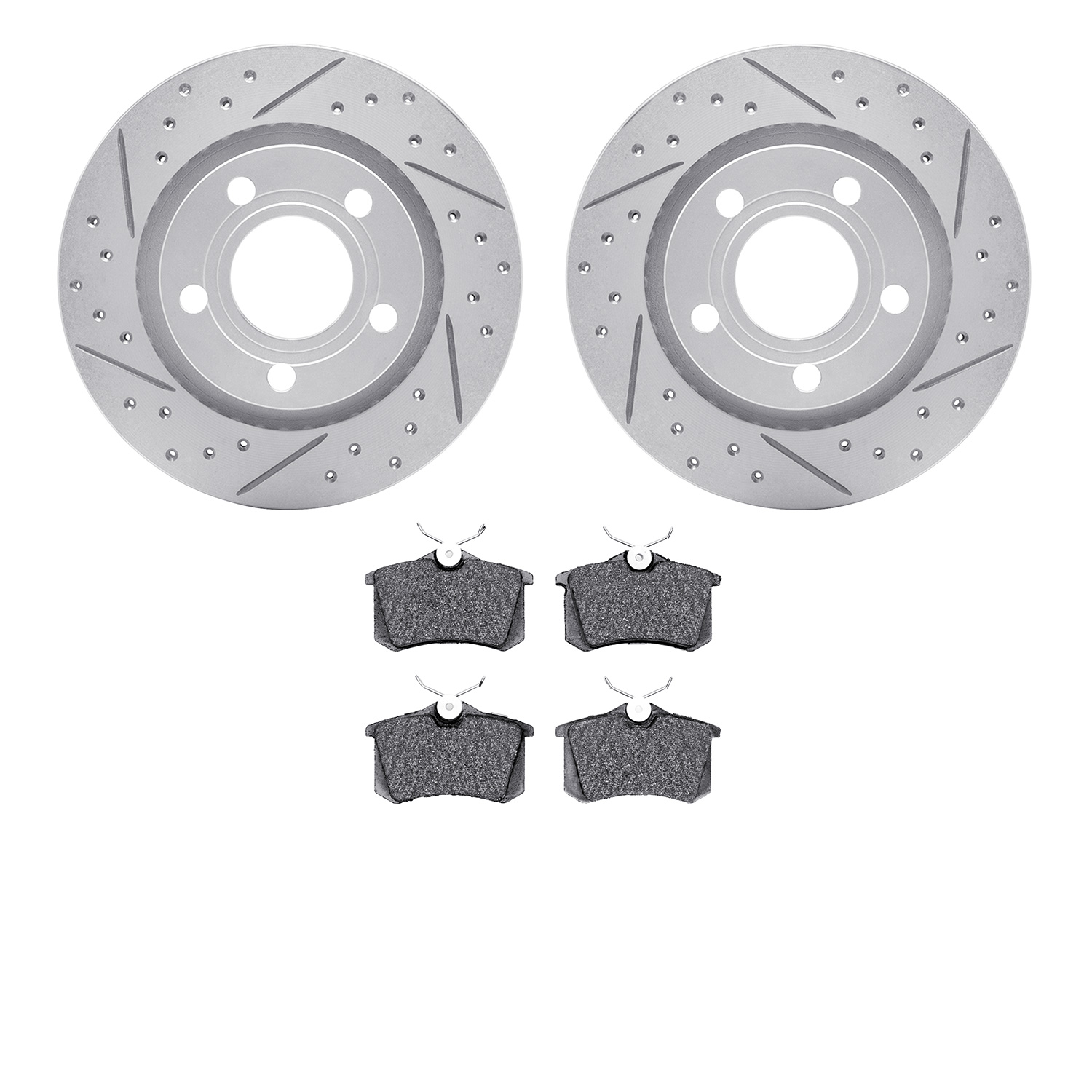 2502-74032 Geoperformance Drilled/Slotted Rotors w/5000 Advanced Brake Pads Kit, 2002-2005 Audi/Volkswagen, Position: Rear