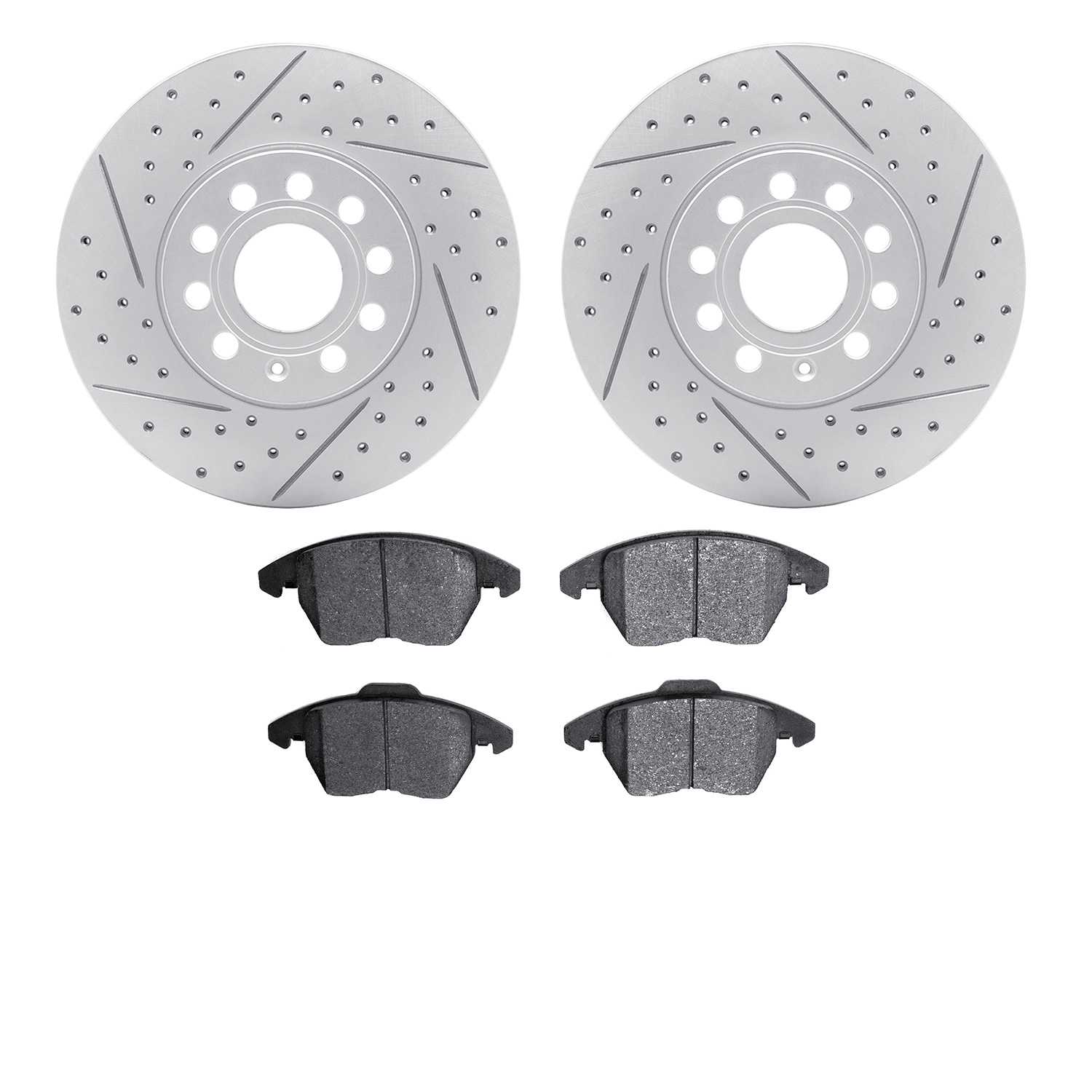 2502-74036 Geoperformance Drilled/Slotted Rotors w/5000 Advanced Brake Pads Kit, 2005-2013 Audi/Volkswagen, Position: Front