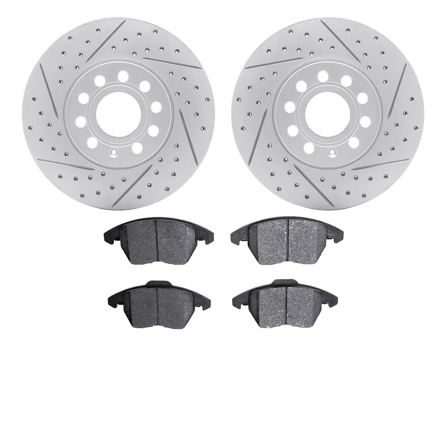 2502-74037 Geoperformance Drilled/Slotted Rotors w/5000 Advanced Brake Pads Kit, 2005-2018 Audi/Volkswagen, Position: Front