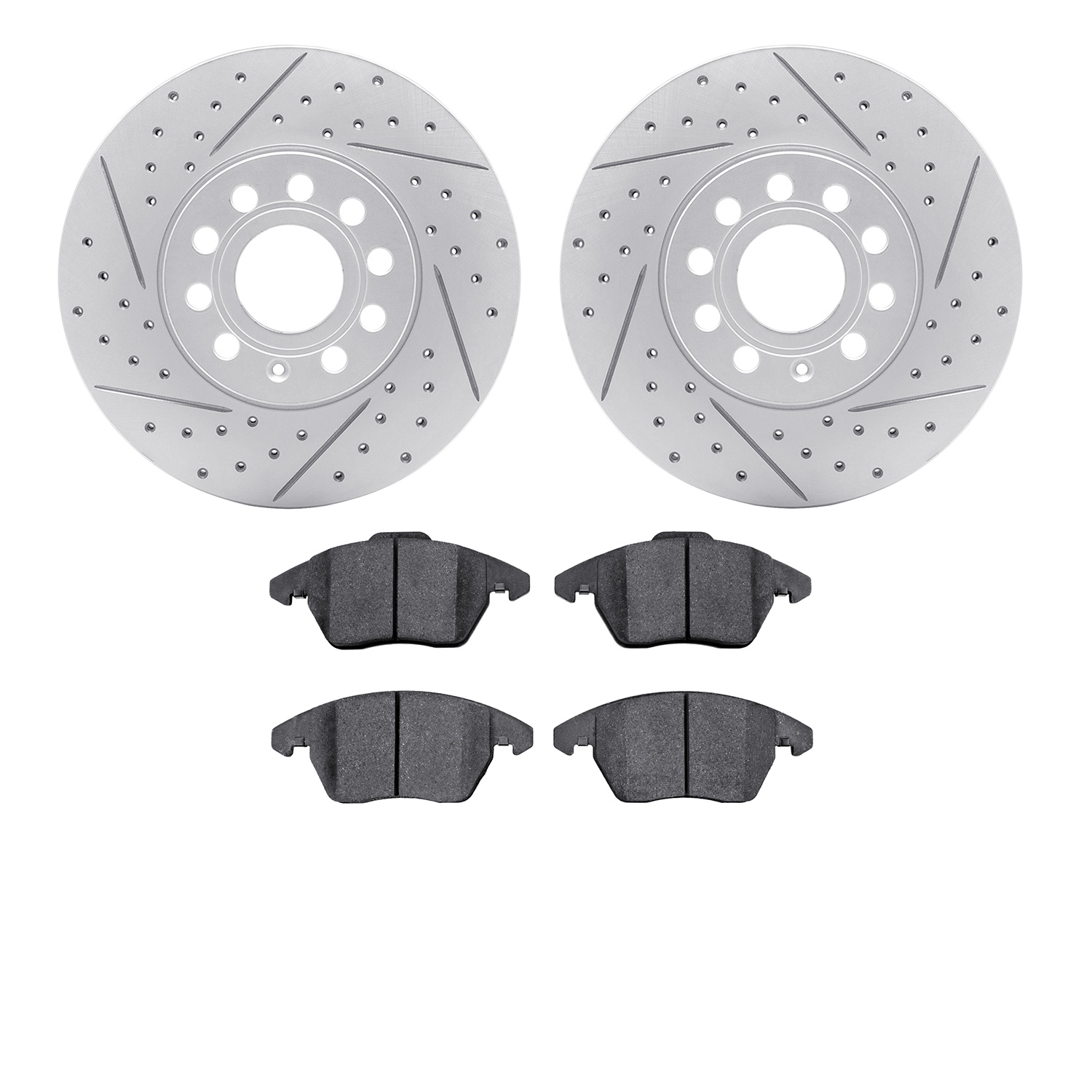 2502-74038 Geoperformance Drilled/Slotted Rotors w/5000 Advanced Brake Pads Kit, 2011-2019 Audi/Volkswagen, Position: Front