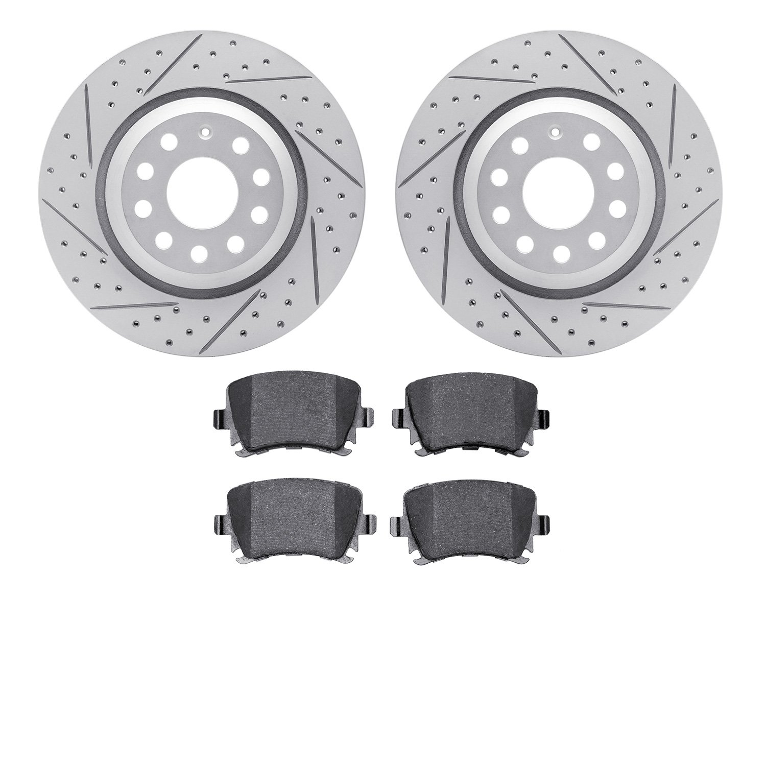 2502-74042 Geoperformance Drilled/Slotted Rotors w/5000 Advanced Brake Pads Kit, 2006-2021 Audi/Volkswagen, Position: Rear