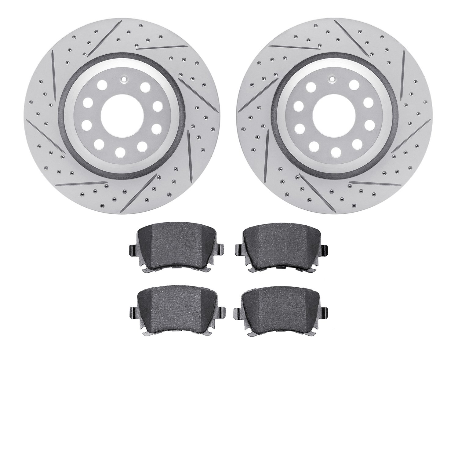 2502-74043 Geoperformance Drilled/Slotted Rotors w/5000 Advanced Brake Pads Kit, 2008-2016 Audi/Volkswagen, Position: Rear