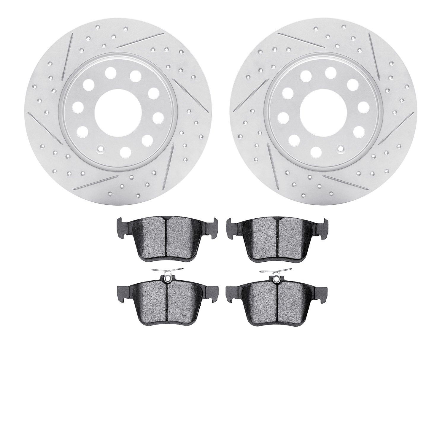 2502-74047 Geoperformance Drilled/Slotted Rotors w/5000 Advanced Brake Pads Kit, 2017-2019 Audi/Volkswagen, Position: Rear
