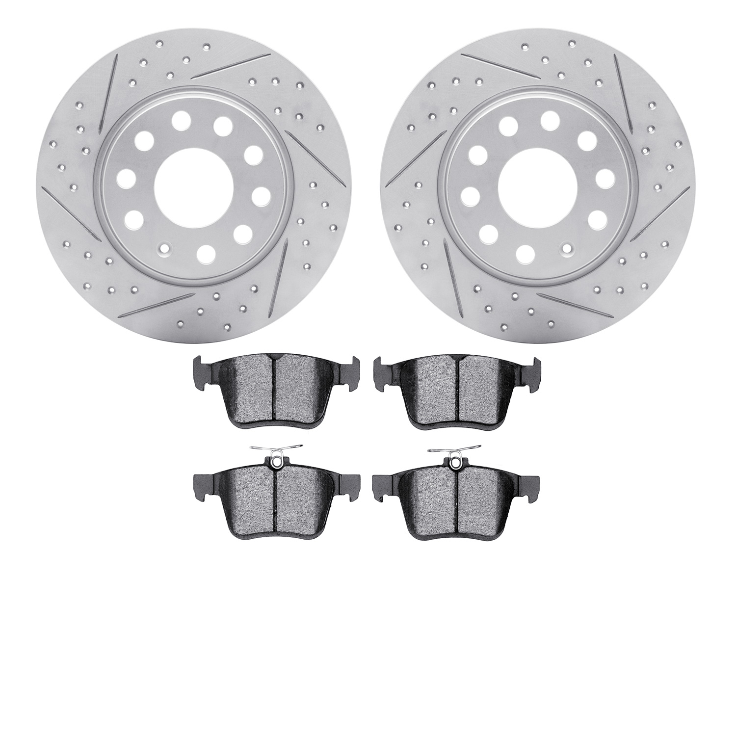 2502-74048 Geoperformance Drilled/Slotted Rotors w/5000 Advanced Brake Pads Kit, 2013-2021 Multiple Makes/Models, Position: Rear
