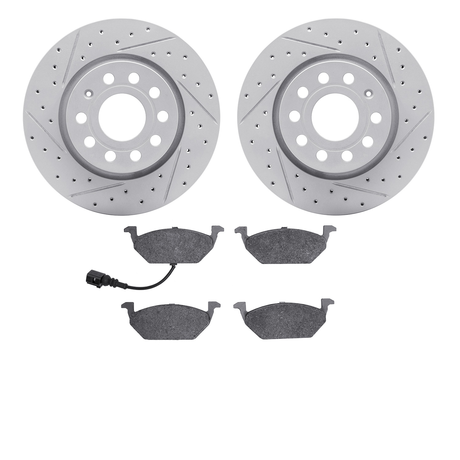 2502-74052 Geoperformance Drilled/Slotted Rotors w/5000 Advanced Brake Pads Kit, 2005-2010 Audi/Volkswagen, Position: Front