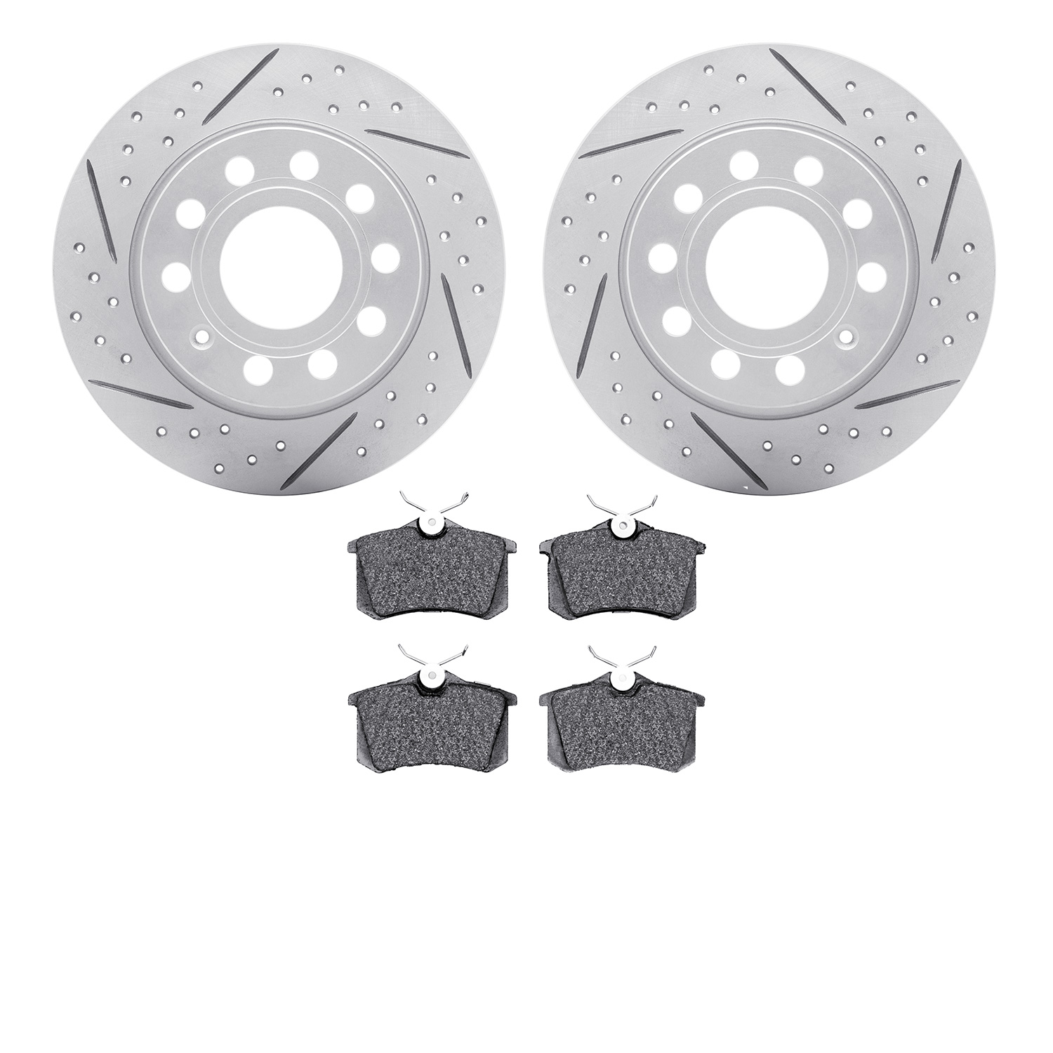 2502-74053 Geoperformance Drilled/Slotted Rotors w/5000 Advanced Brake Pads Kit, 2012-2019 Audi/Volkswagen, Position: Rear
