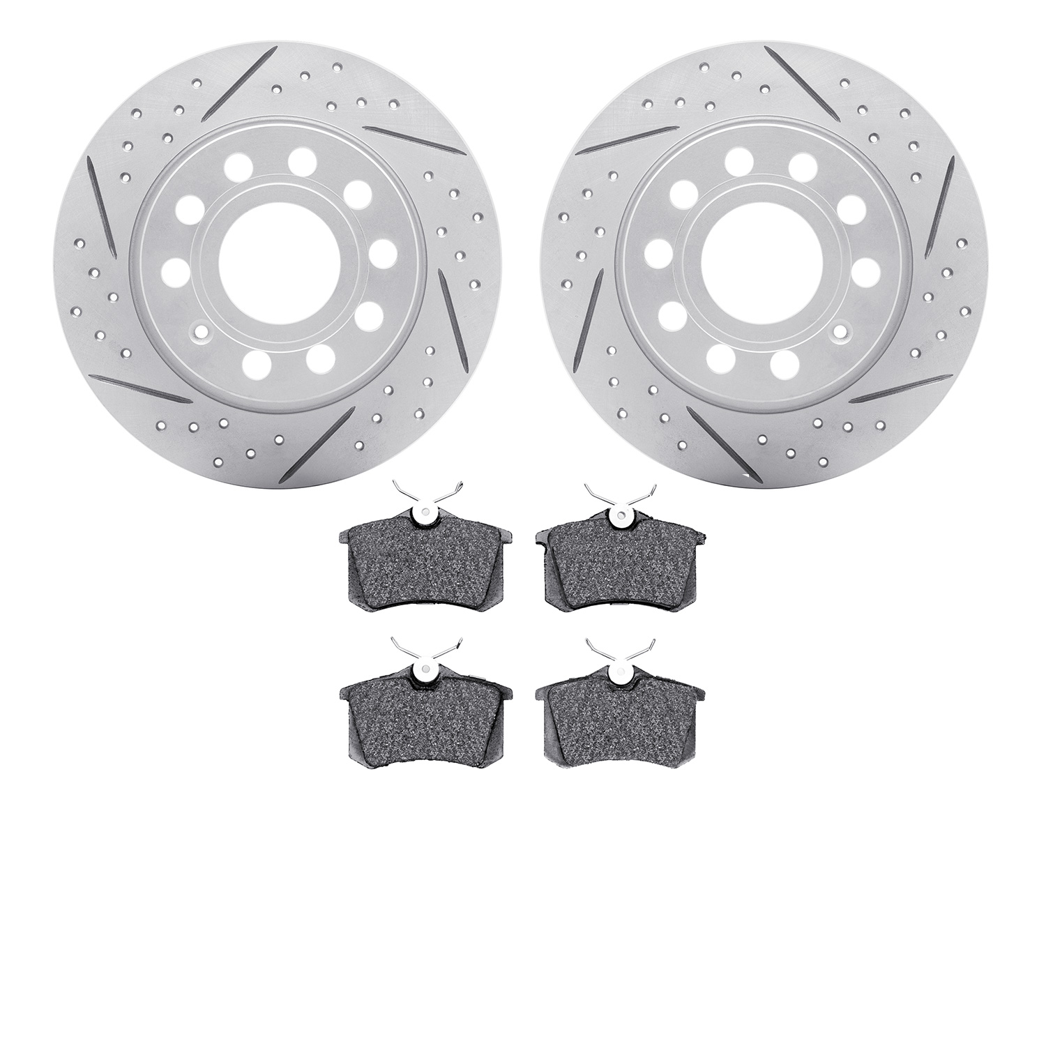 2502-74054 Geoperformance Drilled/Slotted Rotors w/5000 Advanced Brake Pads Kit, 2010-2013 Audi/Volkswagen, Position: Rear