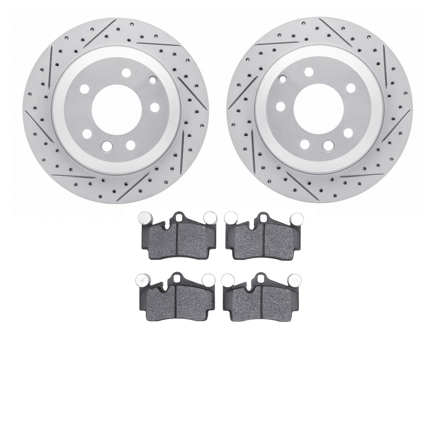 2502-74062 Geoperformance Drilled/Slotted Rotors w/5000 Advanced Brake Pads Kit, 2003-2015 Multiple Makes/Models, Position: Rear