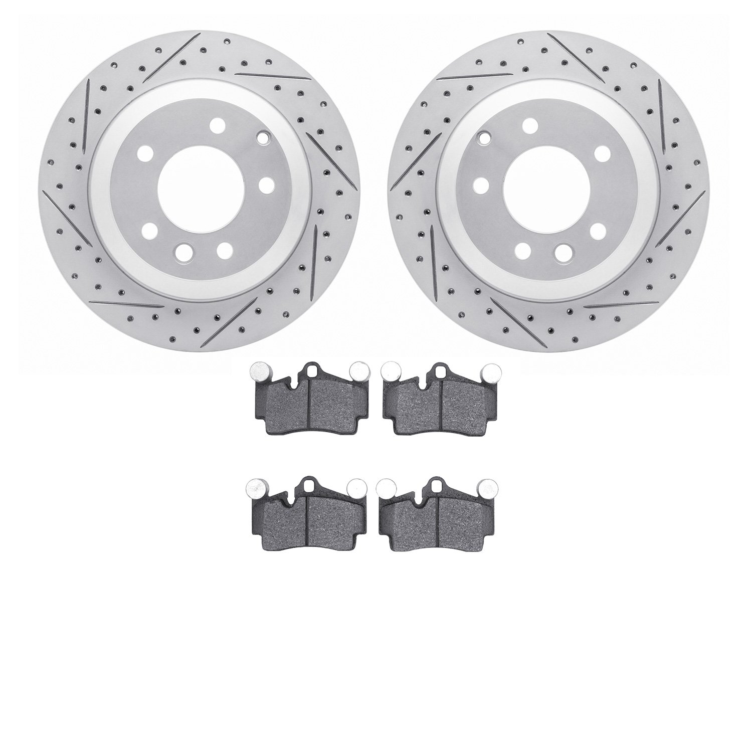 2502-74063 Geoperformance Drilled/Slotted Rotors w/5000 Advanced Brake Pads Kit, 2003-2010 Multiple Makes/Models, Position: Rear