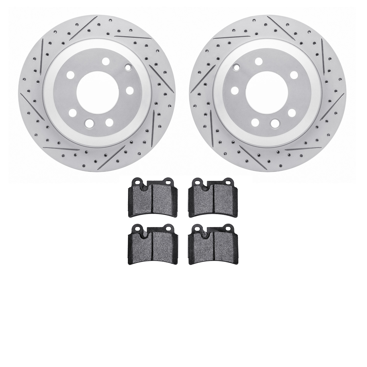 2502-74064 Geoperformance Drilled/Slotted Rotors w/5000 Advanced Brake Pads Kit, 2008-2009 Audi/Volkswagen, Position: Rear