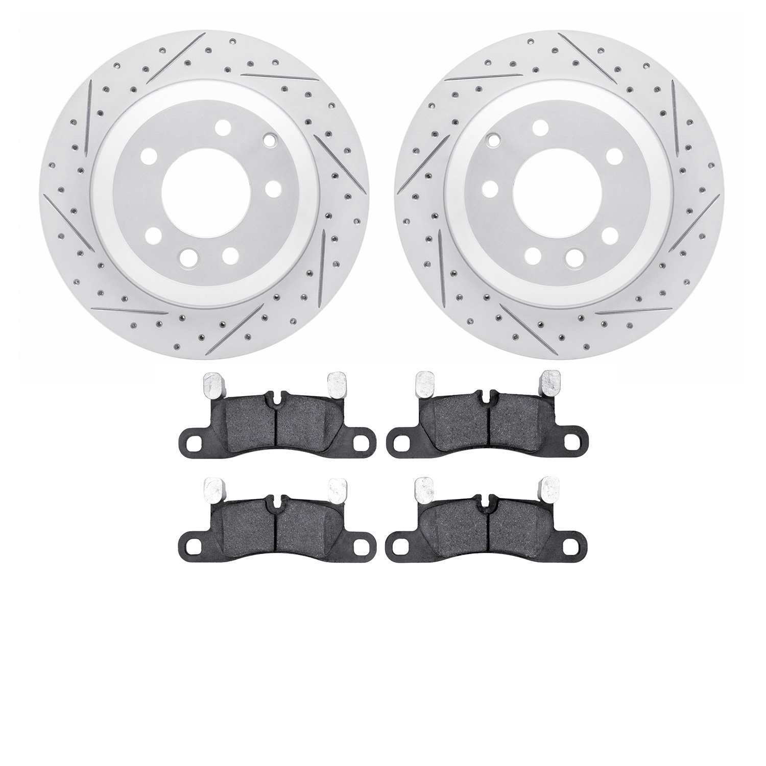 2502-74065 Geoperformance Drilled/Slotted Rotors w/5000 Advanced Brake Pads Kit, 2011-2018 Multiple Makes/Models, Position: Rear