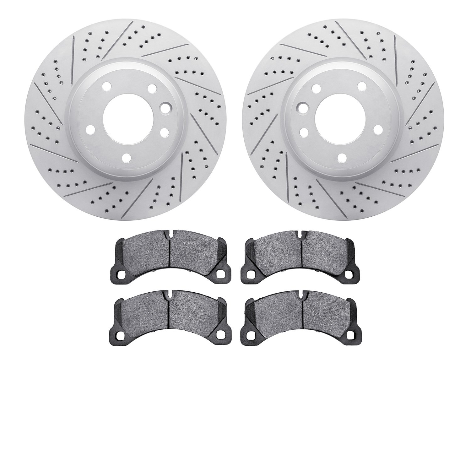 2502-74069 Geoperformance Drilled/Slotted Rotors w/5000 Advanced Brake Pads Kit, 2011-2014 Porsche, Position: Front