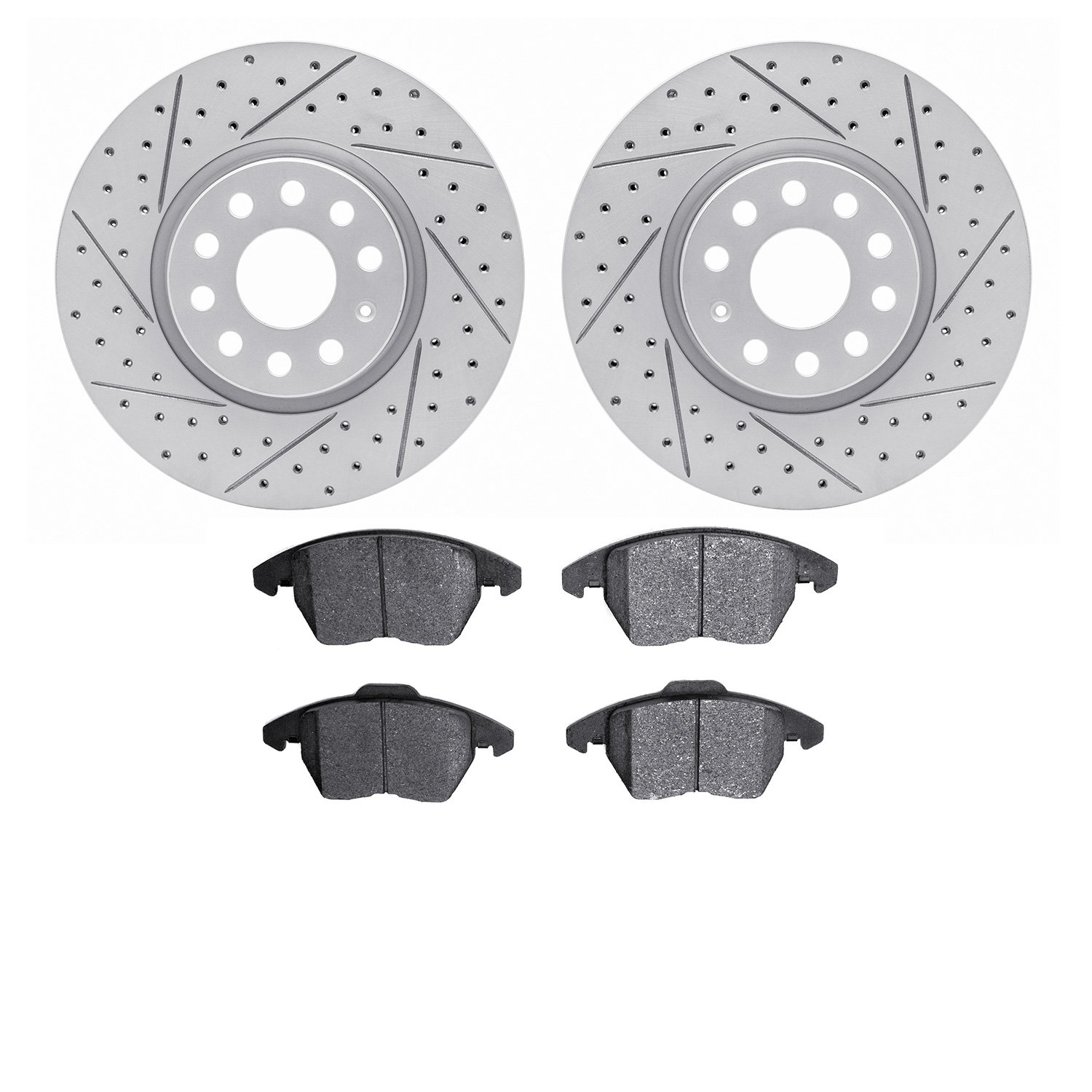 2502-74072 Geoperformance Drilled/Slotted Rotors w/5000 Advanced Brake Pads Kit, 2006-2017 Audi/Volkswagen, Position: Front