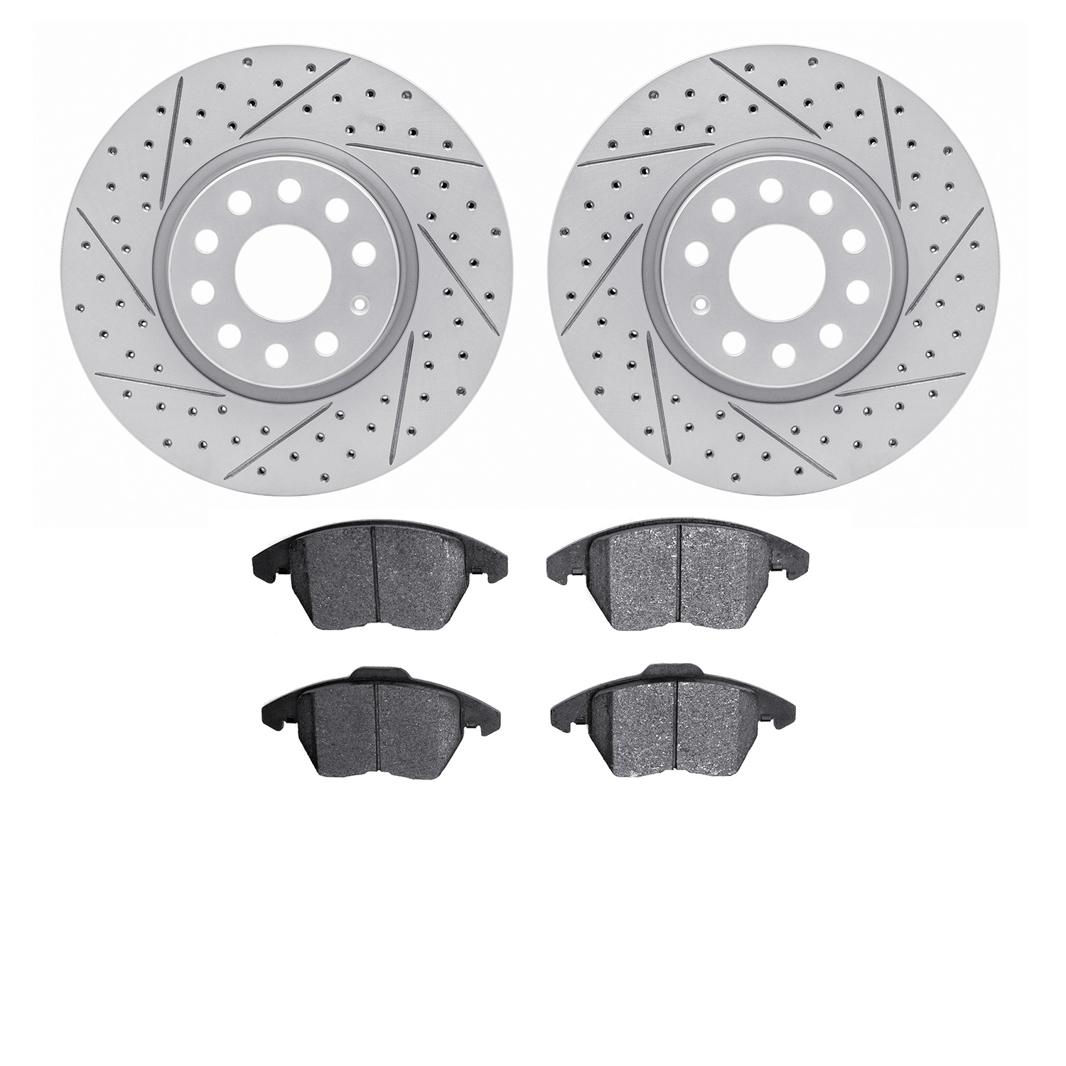 2502-74073 Geoperformance Drilled/Slotted Rotors w/5000 Advanced Brake Pads Kit, 2005-2015 Audi/Volkswagen, Position: Front