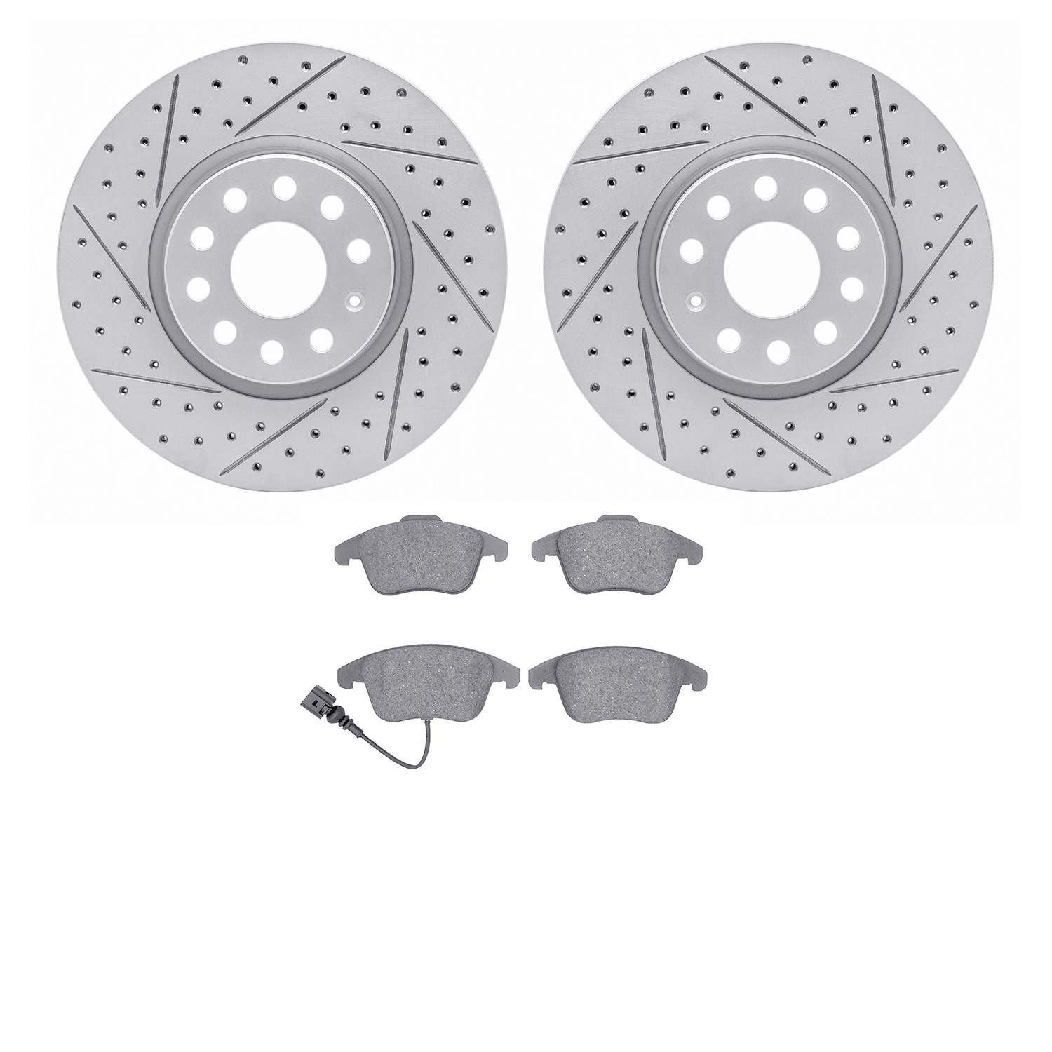 2502-74075 Geoperformance Drilled/Slotted Rotors w/5000 Advanced Brake Pads Kit, 2012-2020 Audi/Volkswagen, Position: Front