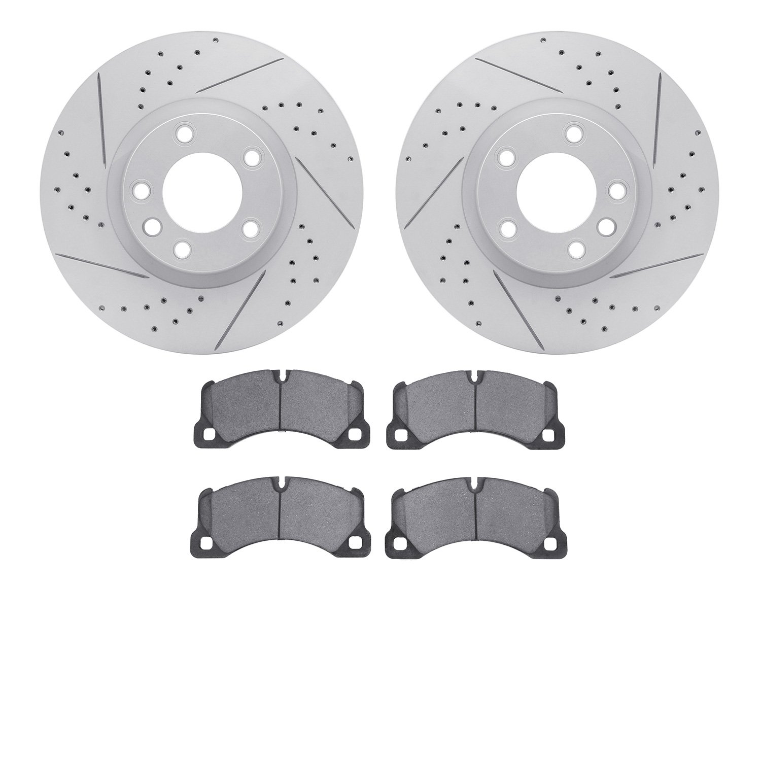 2502-74078 Geoperformance Drilled/Slotted Rotors w/5000 Advanced Brake Pads Kit, 2011-2014 Porsche, Position: Front