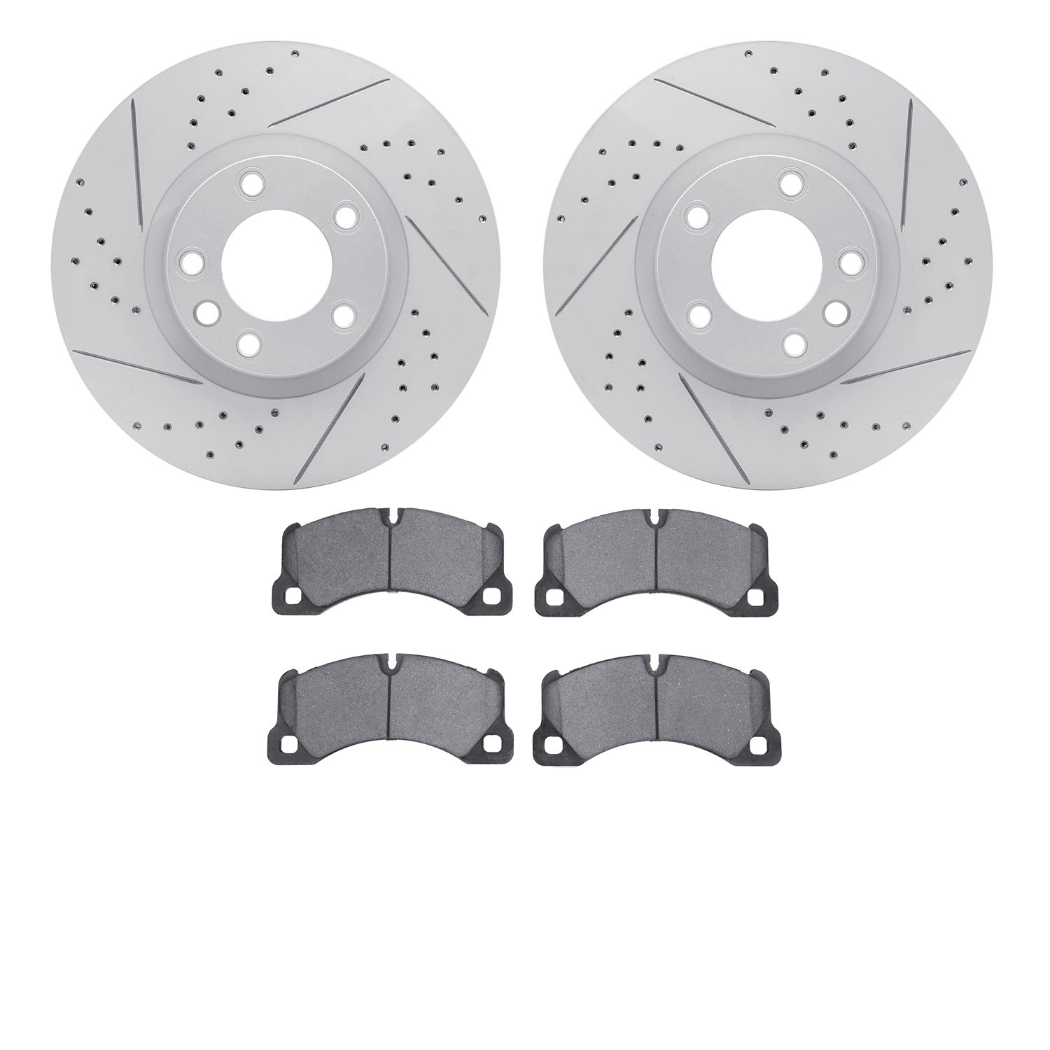 2502-74079 Geoperformance Drilled/Slotted Rotors w/5000 Advanced Brake Pads Kit, 2011-2014 Audi/Volkswagen, Position: Front