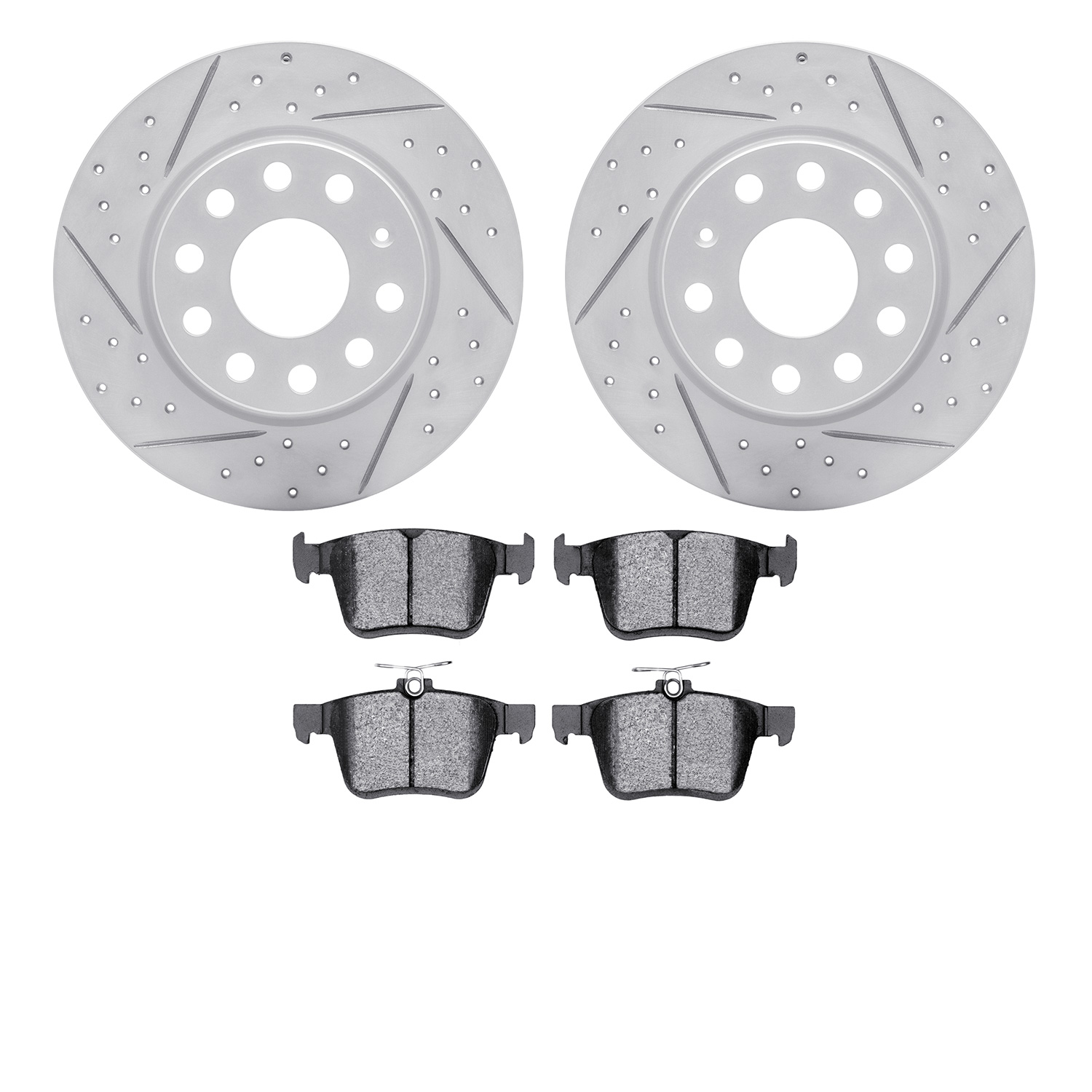 2502-74081 Geoperformance Drilled/Slotted Rotors w/5000 Advanced Brake Pads Kit, Fits Select Audi/Volkswagen, Position: Rear