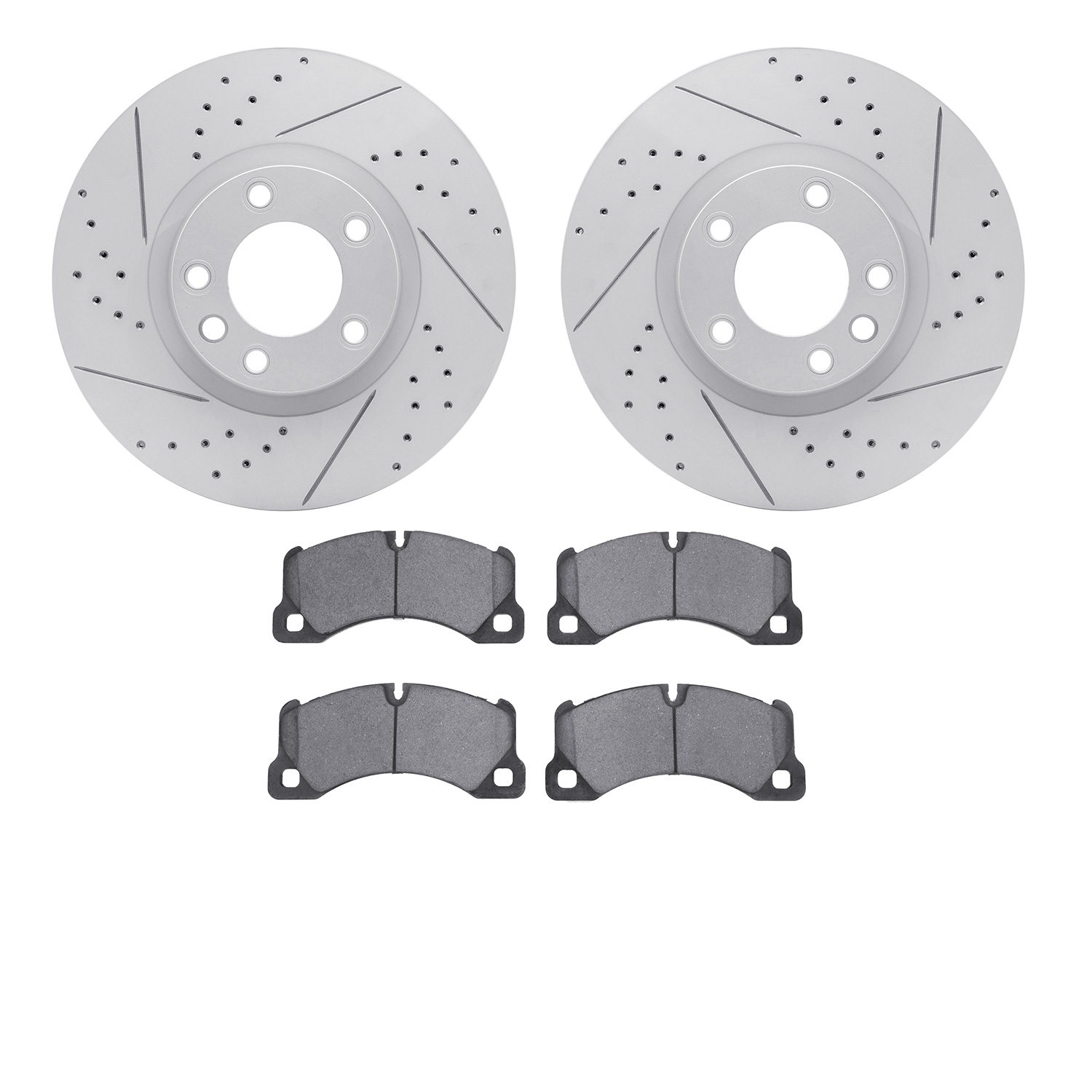 2502-74087 Geoperformance Drilled/Slotted Rotors w/5000 Advanced Brake Pads Kit, 2012-2018 Porsche, Position: Front