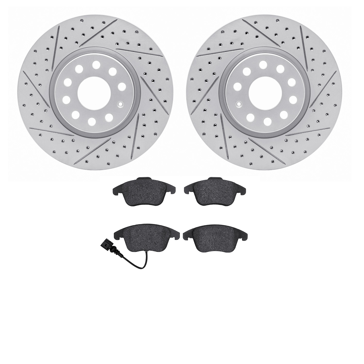 2502-74088 Geoperformance Drilled/Slotted Rotors w/5000 Advanced Brake Pads Kit, 2009-2013 Audi/Volkswagen, Position: Front