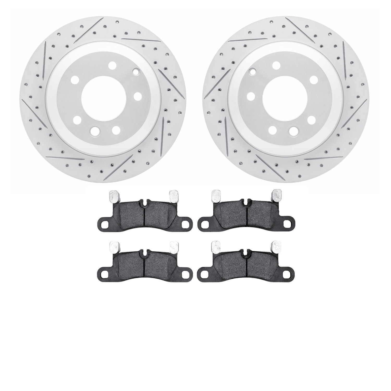 2502-74089 Geoperformance Drilled/Slotted Rotors w/5000 Advanced Brake Pads Kit, 2011-2014 Porsche, Position: Rear