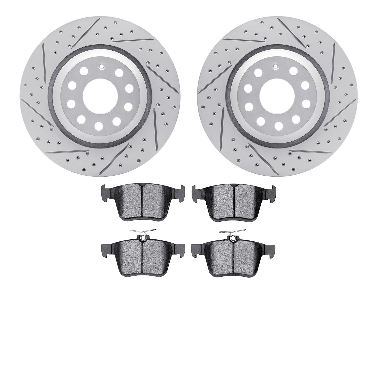 2502-74093 Geoperformance Drilled/Slotted Rotors w/5000 Advanced Brake Pads Kit, Fits Select Audi/Volkswagen, Position: Rear