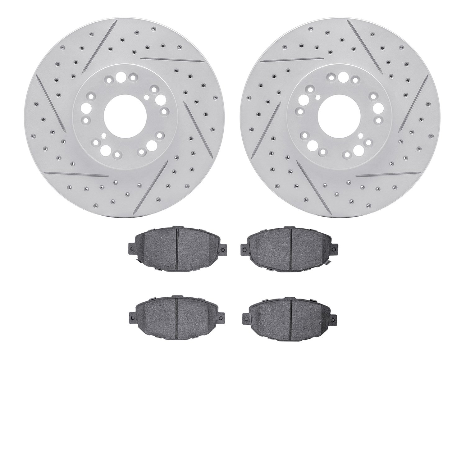 2502-75000 Geoperformance Drilled/Slotted Rotors w/5000 Advanced Brake Pads Kit, 1992-2000 Lexus/Toyota/Scion, Position: Front