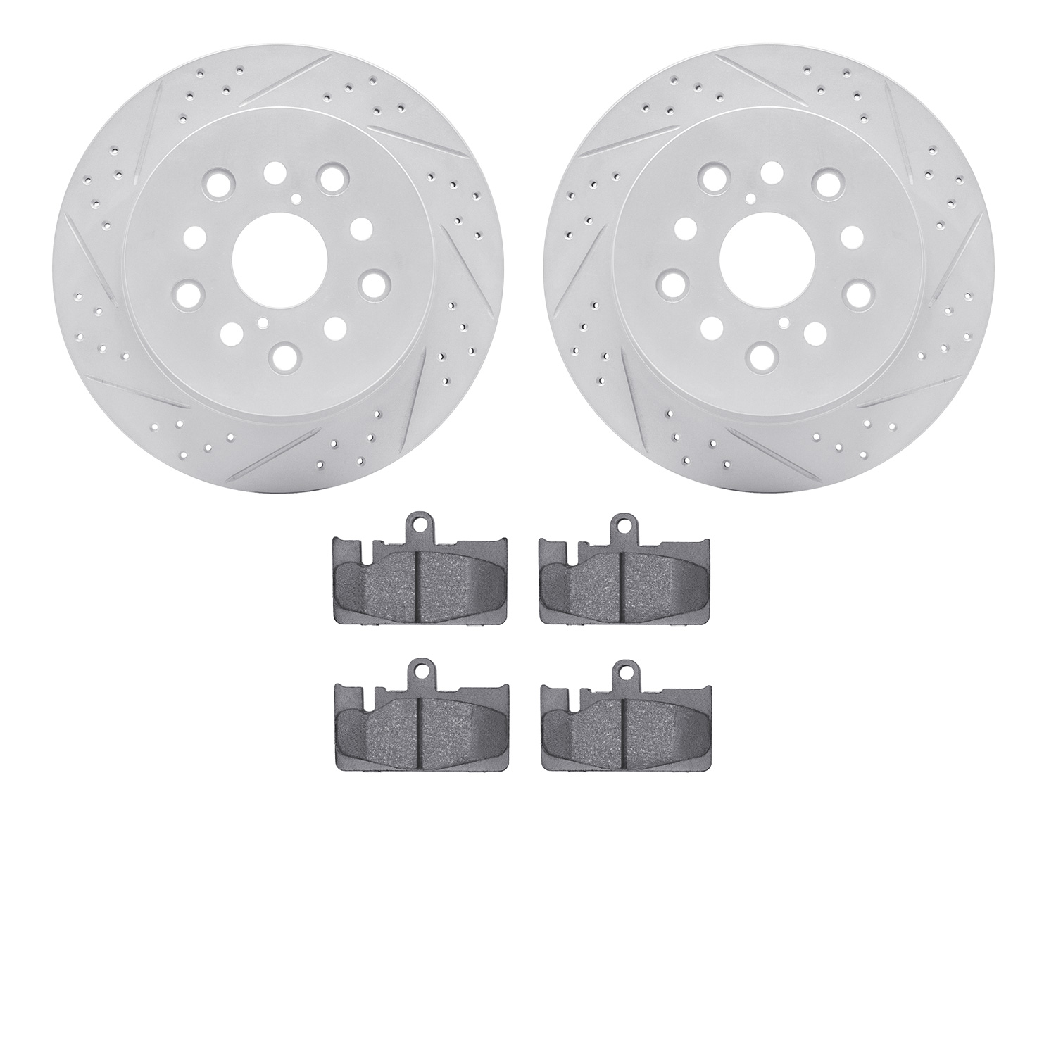 2502-75008 Geoperformance Drilled/Slotted Rotors w/5000 Advanced Brake Pads Kit, 2001-2006 Lexus/Toyota/Scion, Position: Rear