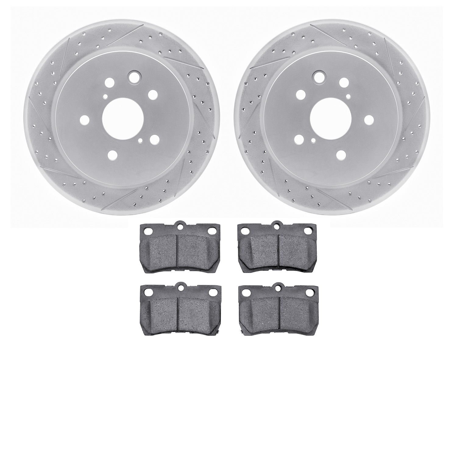 2502-75009 Geoperformance Drilled/Slotted Rotors w/5000 Advanced Brake Pads Kit, 2006-2013 Lexus/Toyota/Scion, Position: Rear