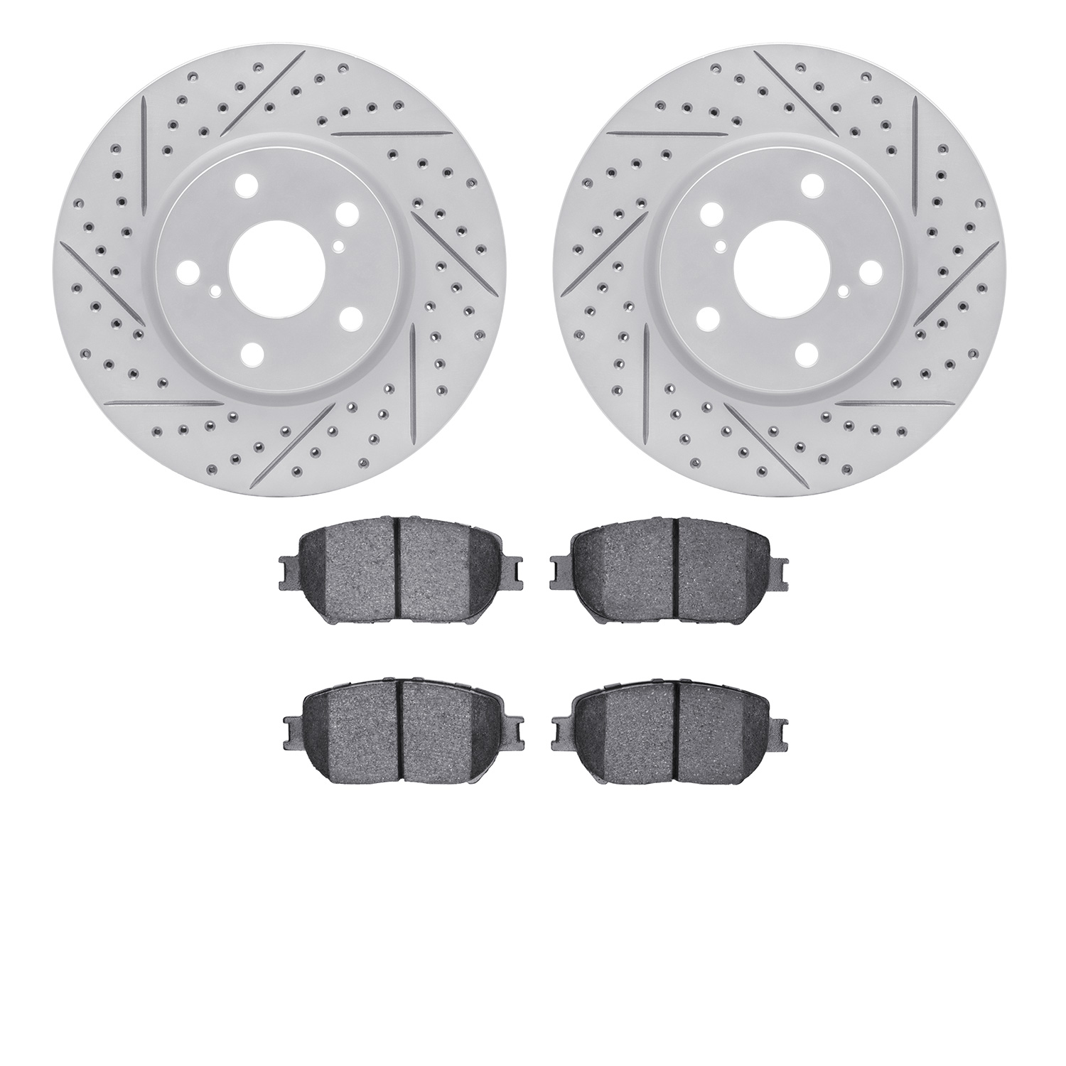 2502-75010 Geoperformance Drilled/Slotted Rotors w/5000 Advanced Brake Pads Kit, 2006-2015 Lexus/Toyota/Scion, Position: Front