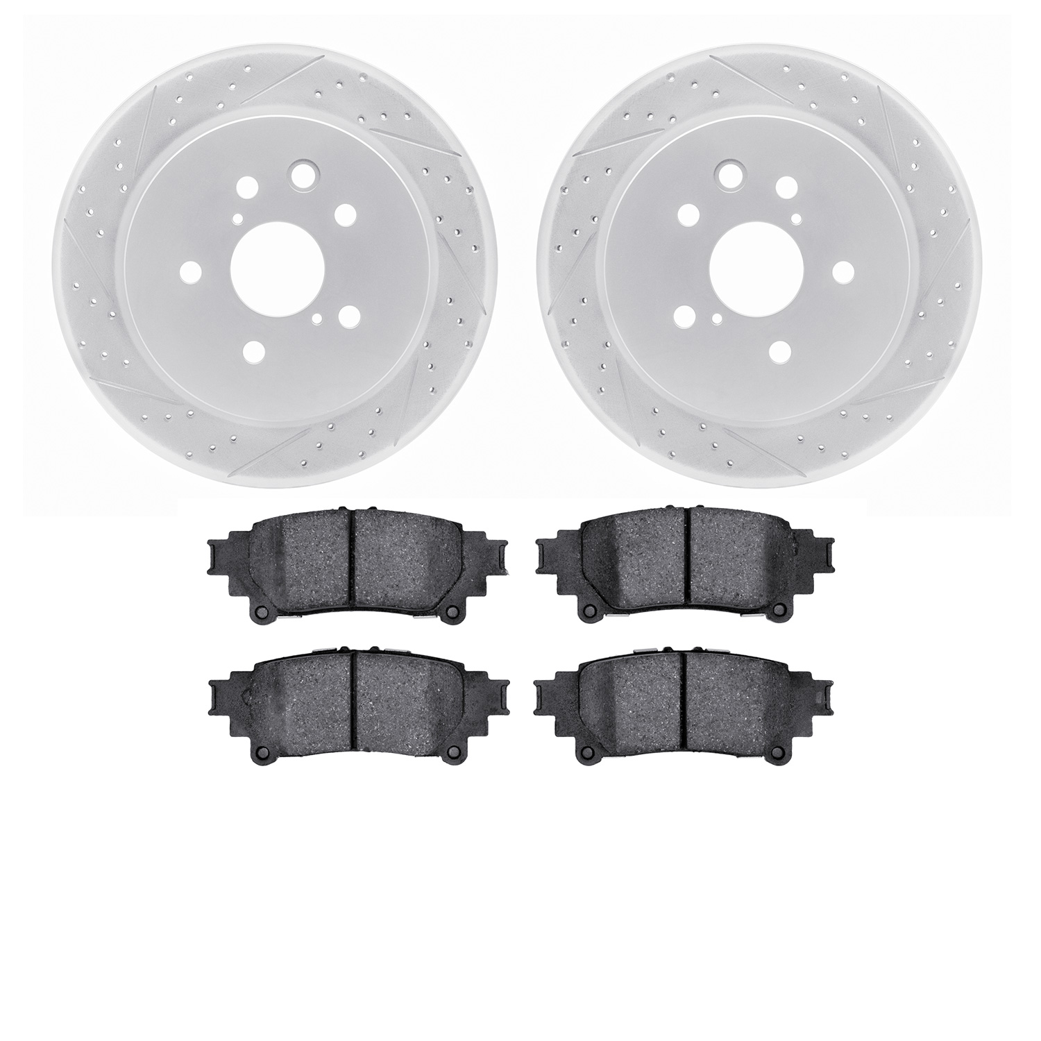2502-75011 Geoperformance Drilled/Slotted Rotors w/5000 Advanced Brake Pads Kit, 2014-2015 Lexus/Toyota/Scion, Position: Rear