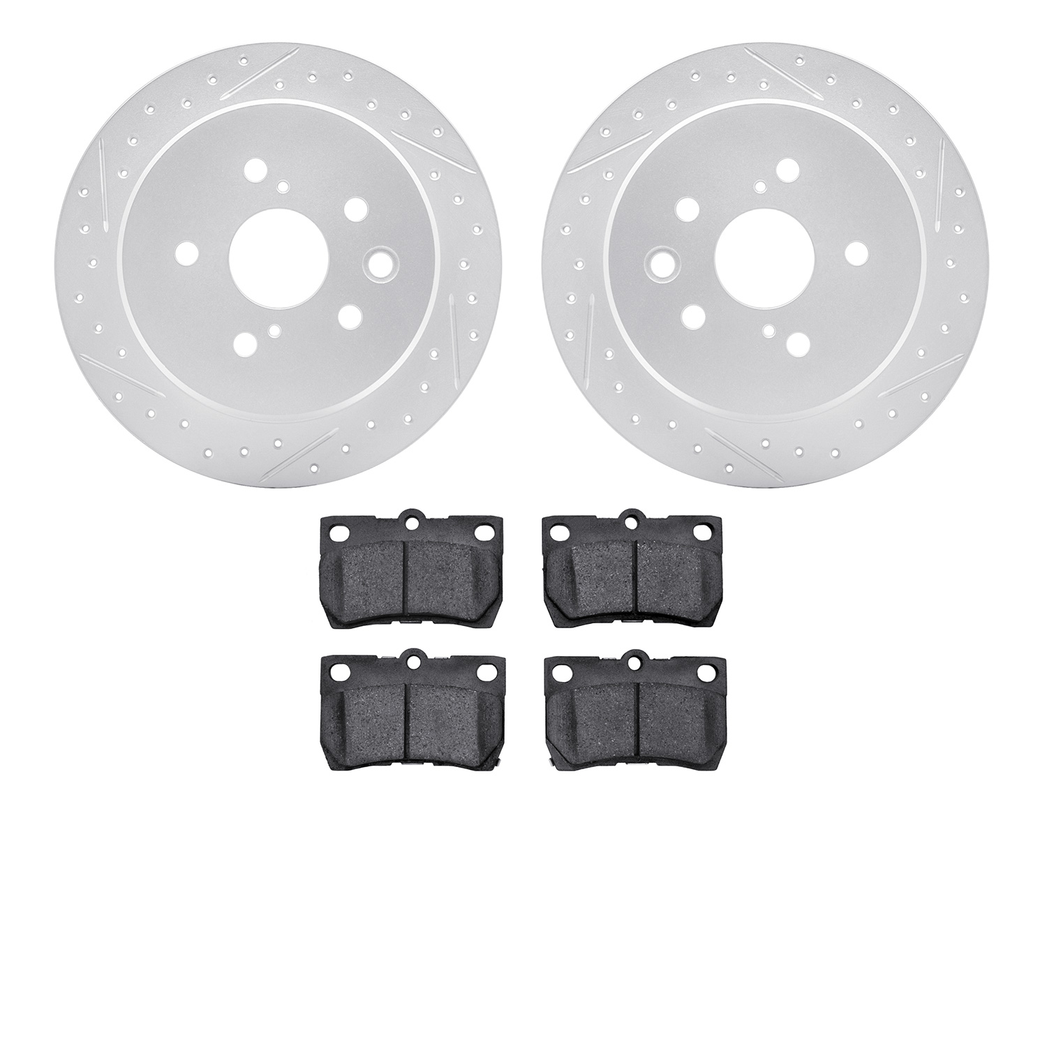 2502-75012 Geoperformance Drilled/Slotted Rotors w/5000 Advanced Brake Pads Kit, 2006-2013 Lexus/Toyota/Scion, Position: Rear