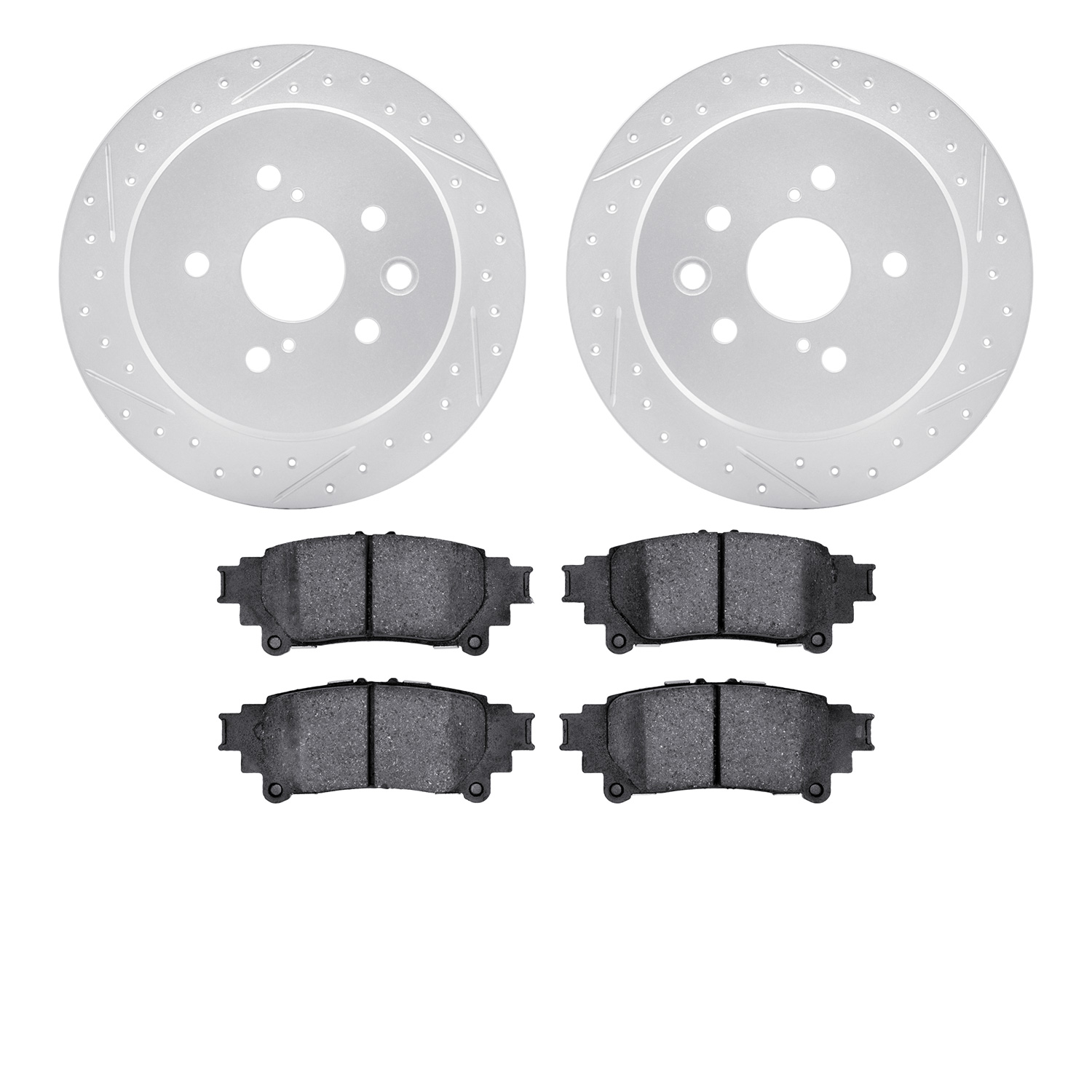 2502-75014 Geoperformance Drilled/Slotted Rotors w/5000 Advanced Brake Pads Kit, 2014-2015 Lexus/Toyota/Scion, Position: Rear