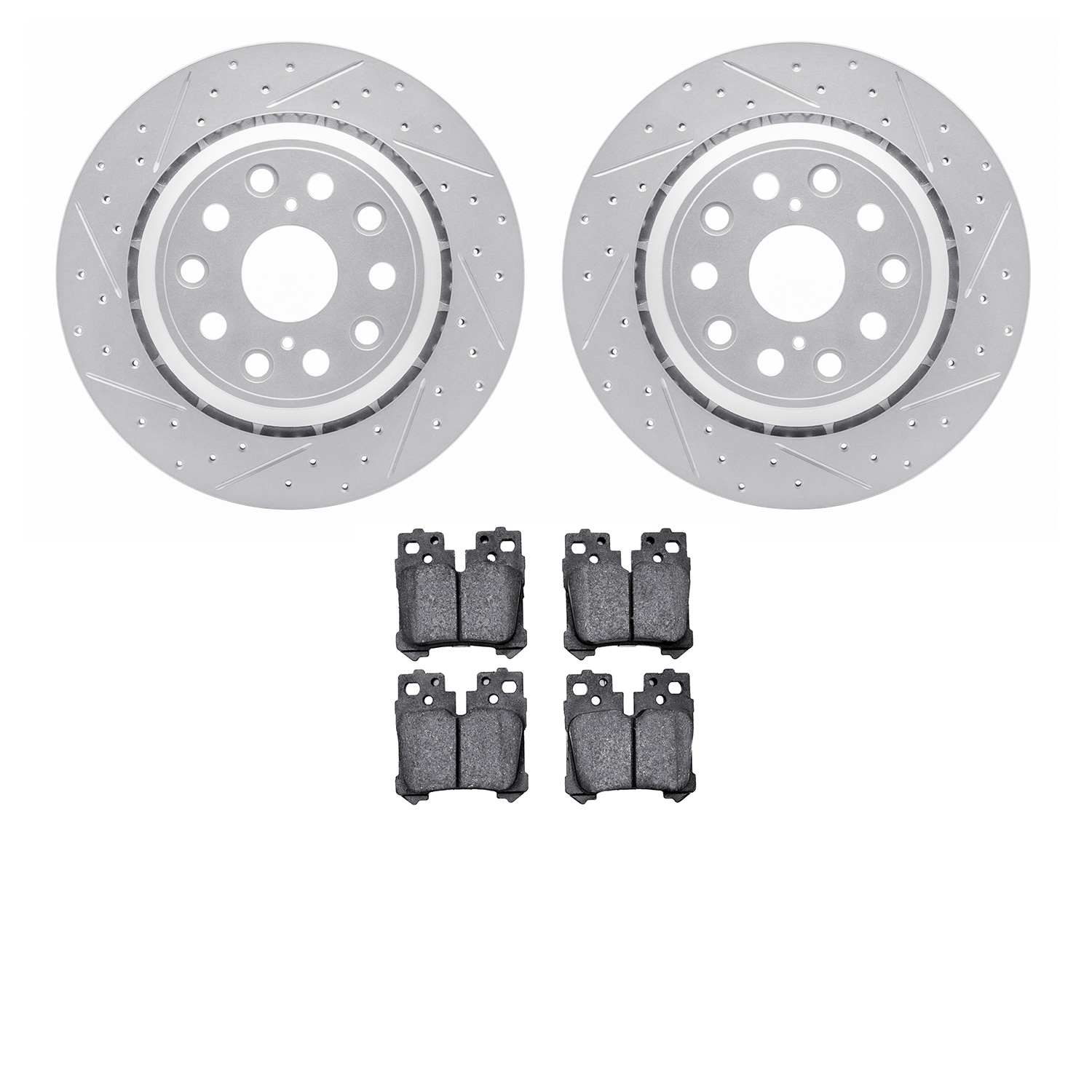 2502-75018 Geoperformance Drilled/Slotted Rotors w/5000 Advanced Brake Pads Kit, 2007-2017 Lexus/Toyota/Scion, Position: Rear