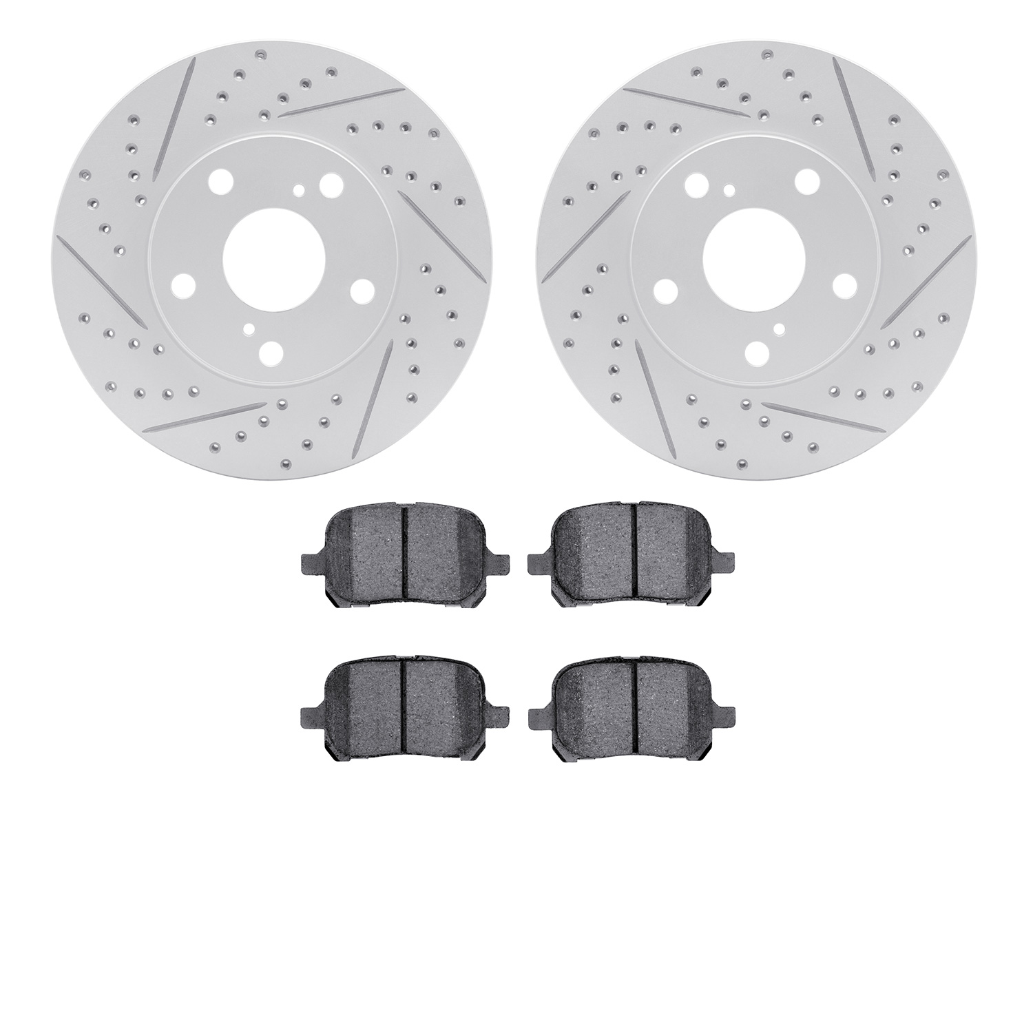 2502-76002 Geoperformance Drilled/Slotted Rotors w/5000 Advanced Brake Pads Kit, 1997-2004 Lexus/Toyota/Scion, Position: Front