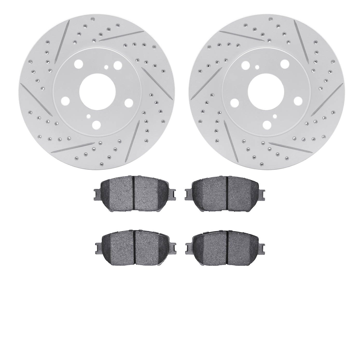 2502-76003 Geoperformance Drilled/Slotted Rotors w/5000 Advanced Brake Pads Kit, 2002-2006 Lexus/Toyota/Scion, Position: Front